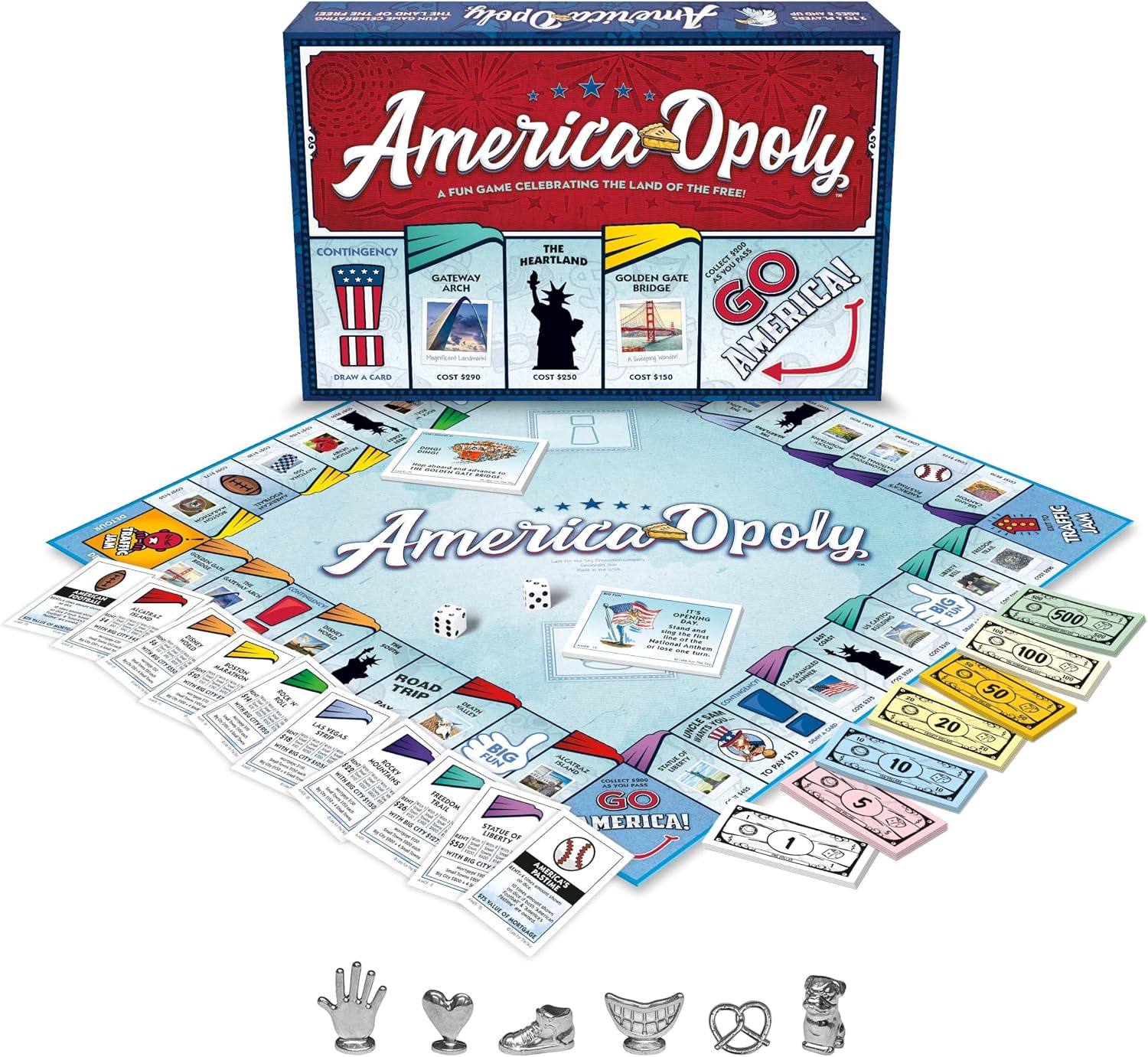 Late for the Sky America-Opoly Family Board Game – USA Travel Property Trading, 2–6 Players, Ages 8+, Party Strategy Game for Kids and Adults
