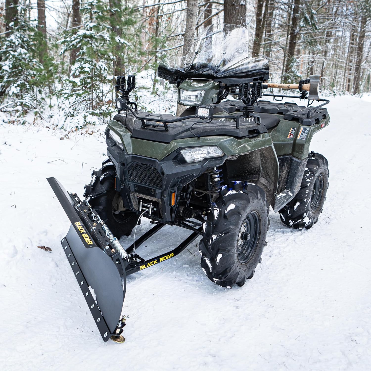 Black Boar ATV Windshield w/Hardware - Features Wrap-Around Design that Shields Hands - Crafted of Heavy Duty Clear Acrylic - Easily Mounts onto
