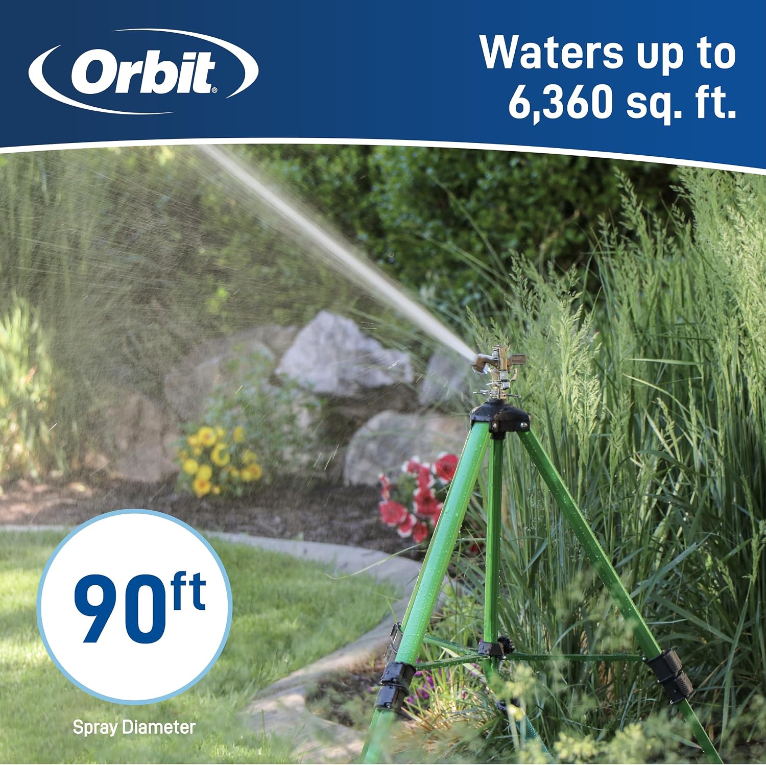 Orbit 58308Z Brass Impact Sprinkler on Tripod Base - Heavy-Duty Brass Sprinklers on Tripod.