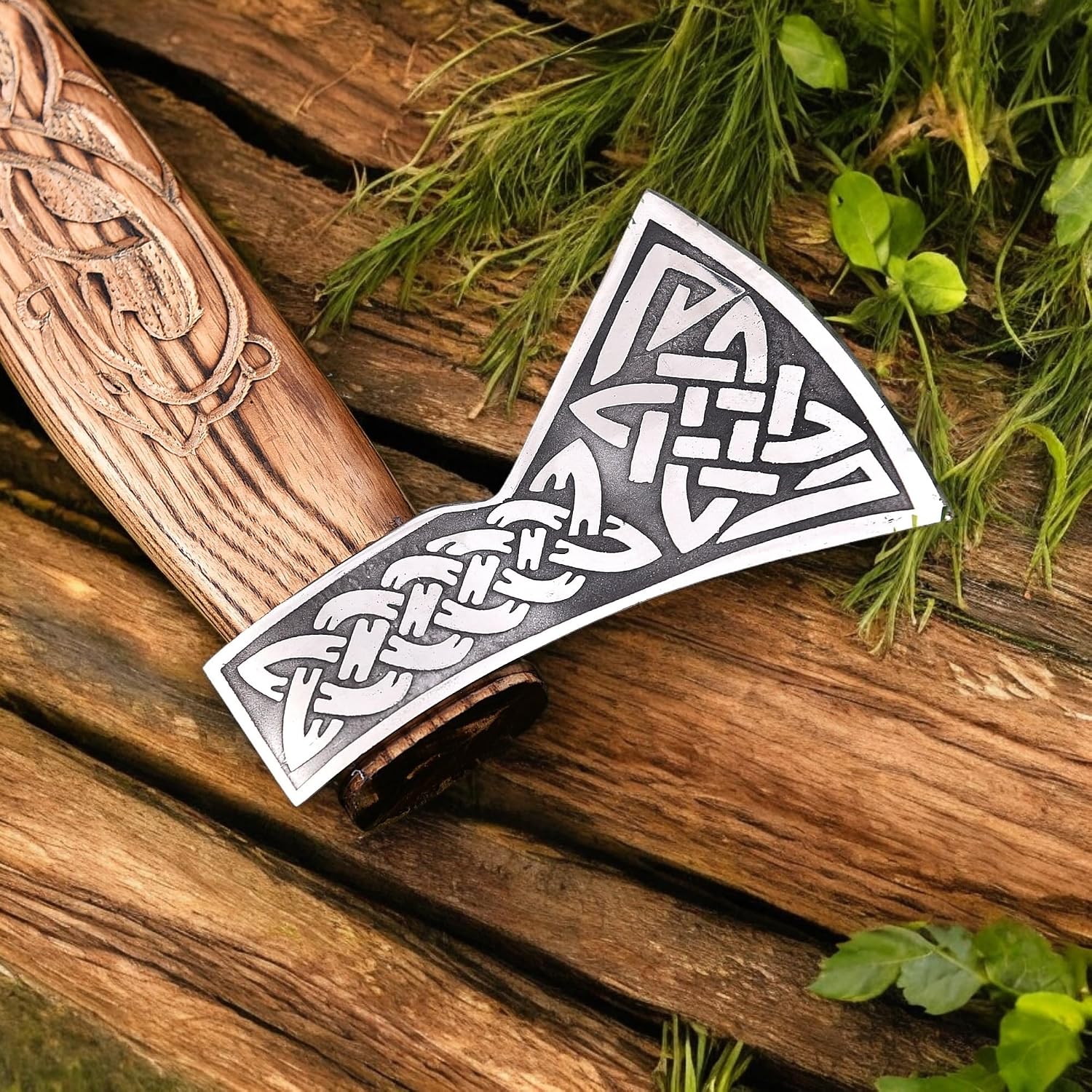 Poshland AX-7000 Custom Gift Forged Carbon Steel Viking Axe with Rose Wood Shaft, Viking Bearded Camping Axe