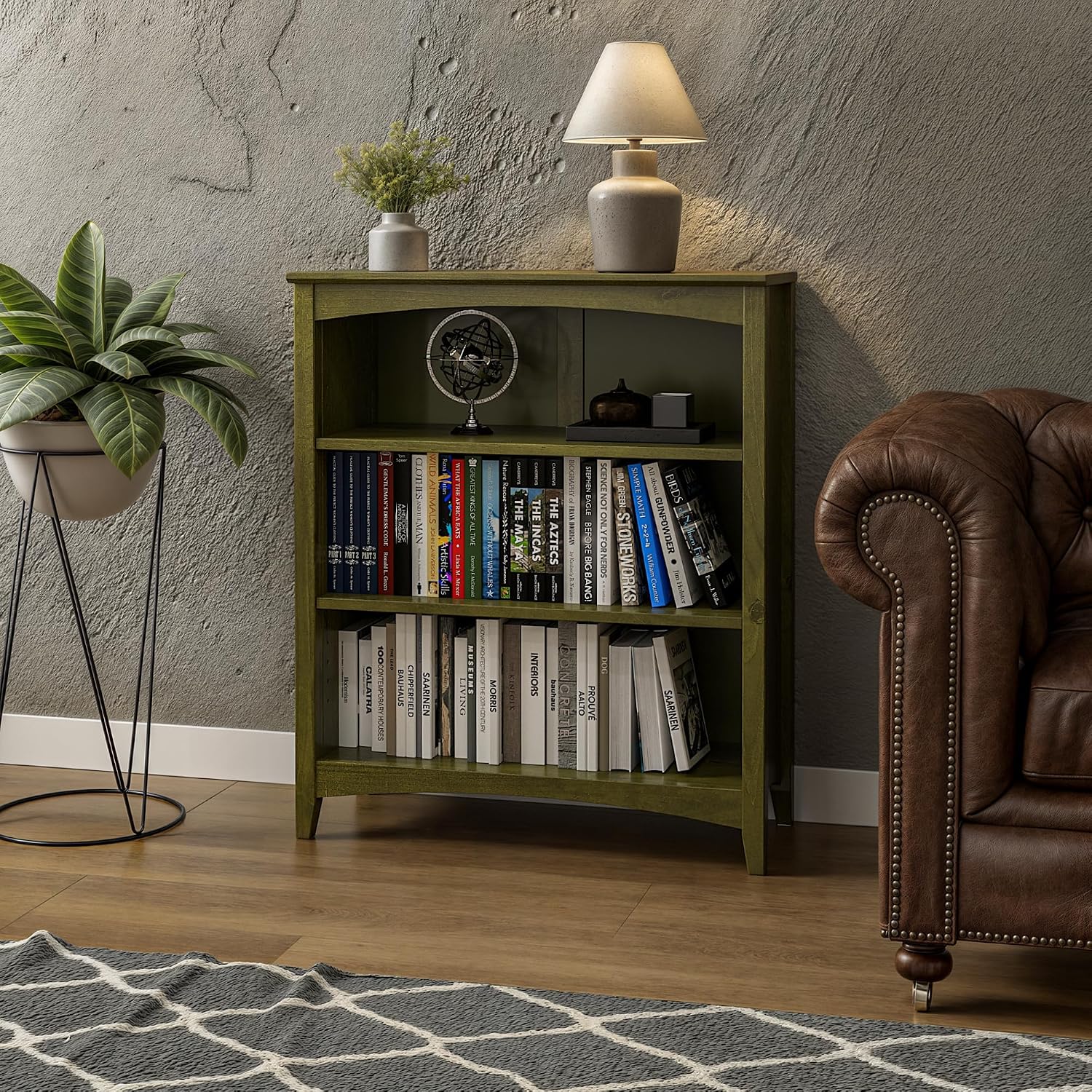 Shaker Style 3 Shelf Bookcase / Solid Wood / 36" High / Adjustable Shelving / Closed Back / Display Bookshelf for Living Room, Bedroom, Home and Office, White