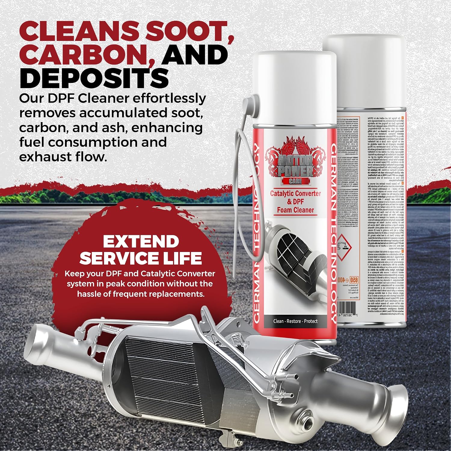 MotorPower Care DPF Foam Cleaner — Diesel Particulate Filter & Catalytic Converter Cleaner Spray | No Removal Needed | Cleans Soot & Carbon via O2