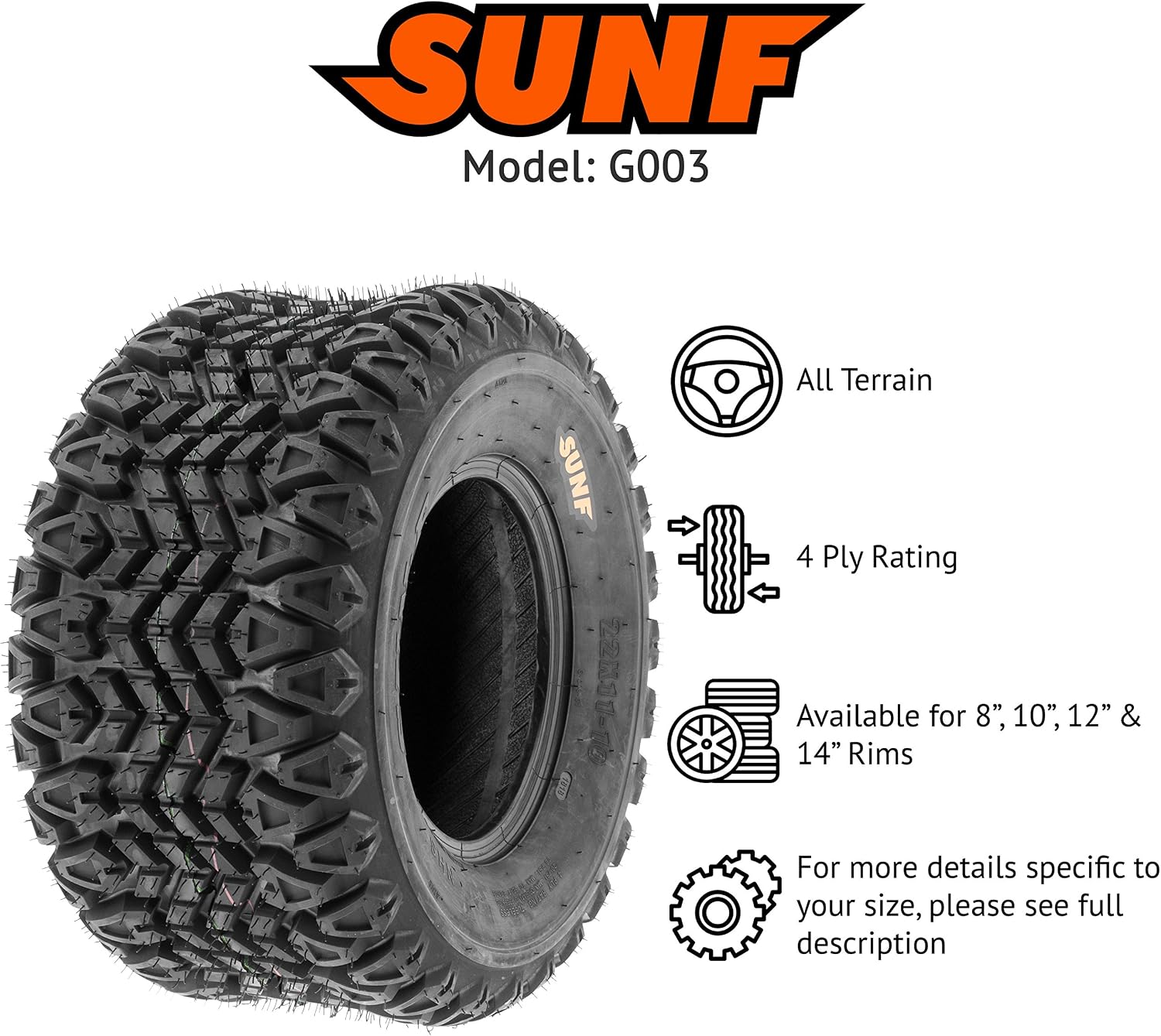 SunF 22x11-10 22x11x10 Golf Cart Lawn Mower Quad 4 Ply ATV UTV Tires G003 [ Rim(s) NOT included ]