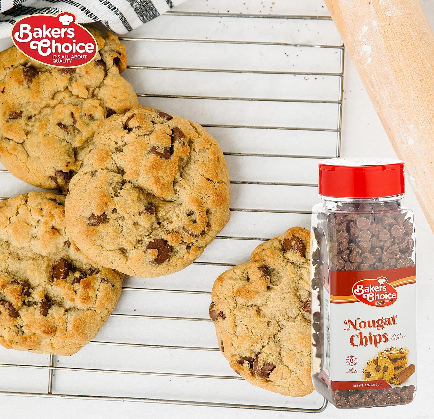 Nougat Flavored Chocolate Chips Non Dairy, Kosher 9 Ounce. Baker’s Choice