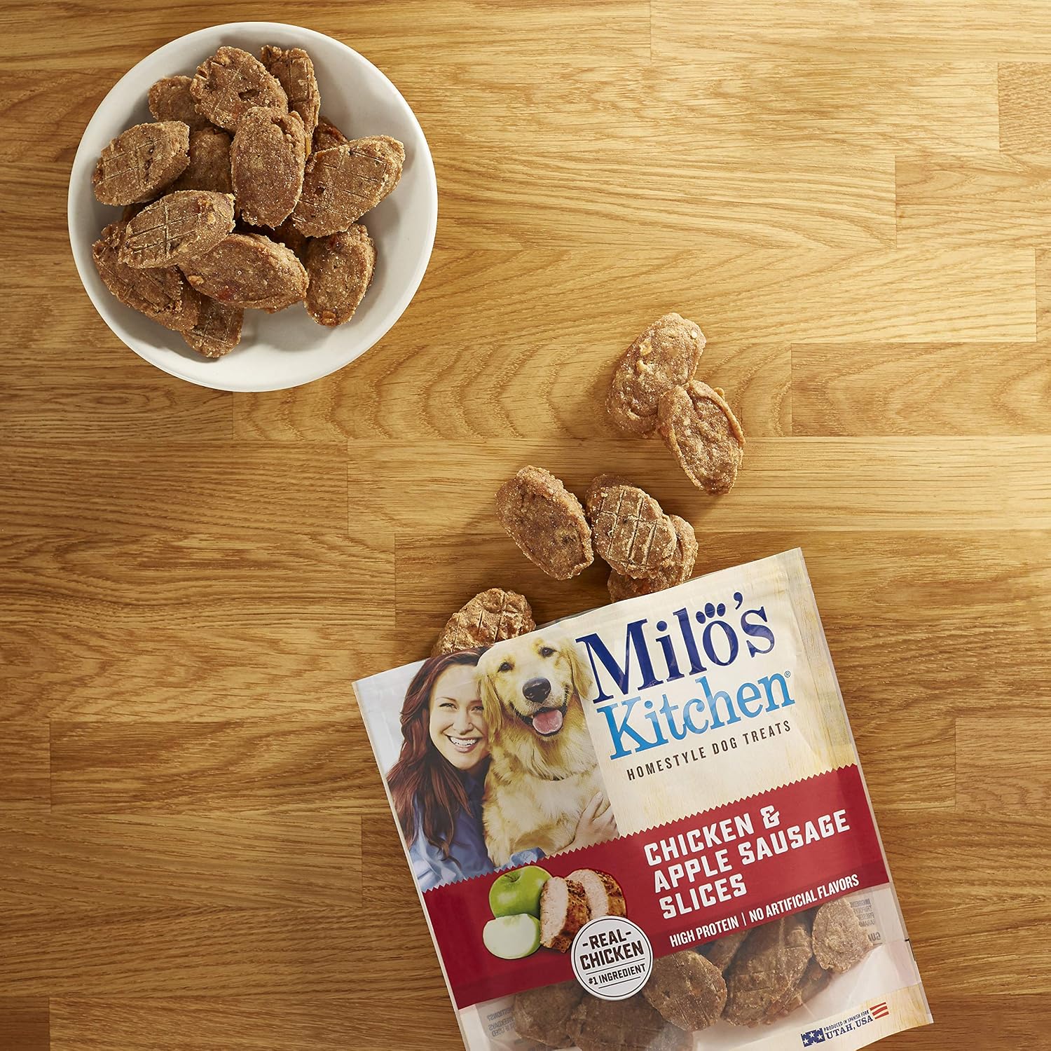 Milo’s Kitchen Chicken & Apple Sausage Slices Dog Treats, 18 Oz. Bag