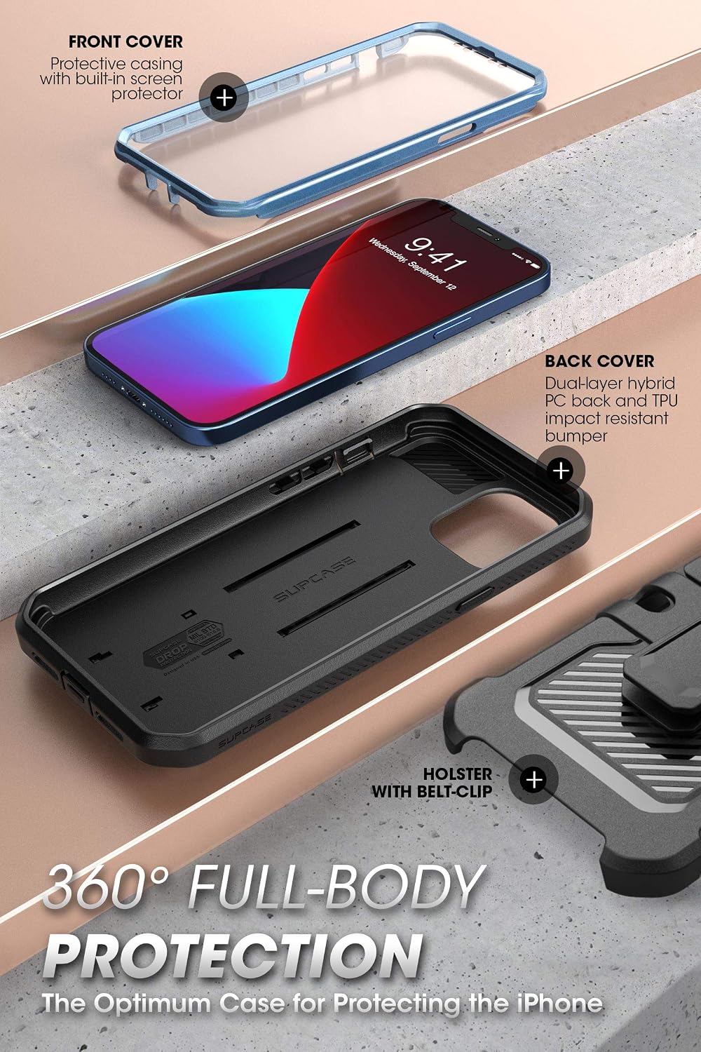SUPCASE for iPhone 12 Mini Case (5.4 inch) with Screen Protector, Cerulean