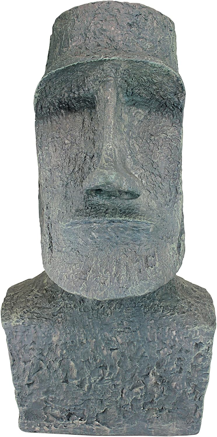 Design Toscano Easter Island Ahu Akivi Moai Monolith Garden Statue, Extra Large, 32 Inch, Cast Stone Resin, Grey Stone