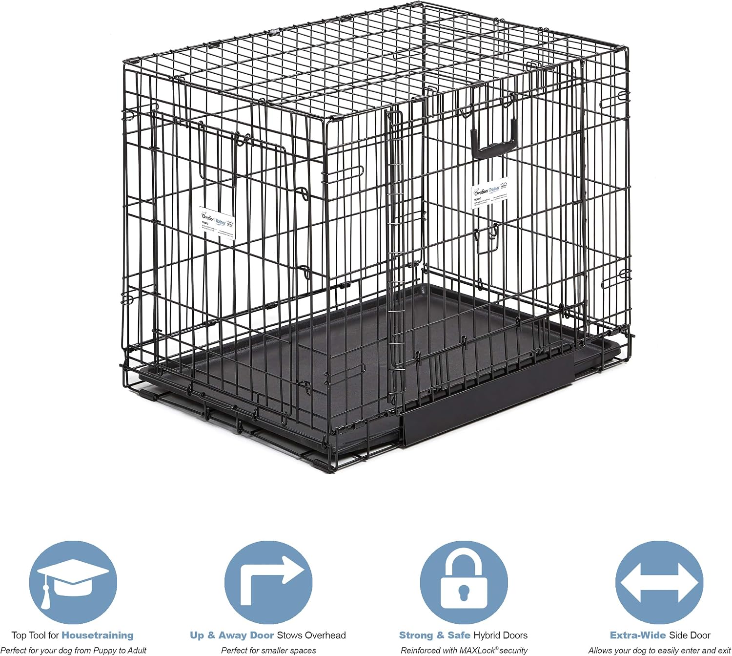 MidWest Homes for Pets Medium Ovation Double Door 30-inch Folding Metal Dog Crate, Front and Up & Away Side Doors, Space-Saving Design