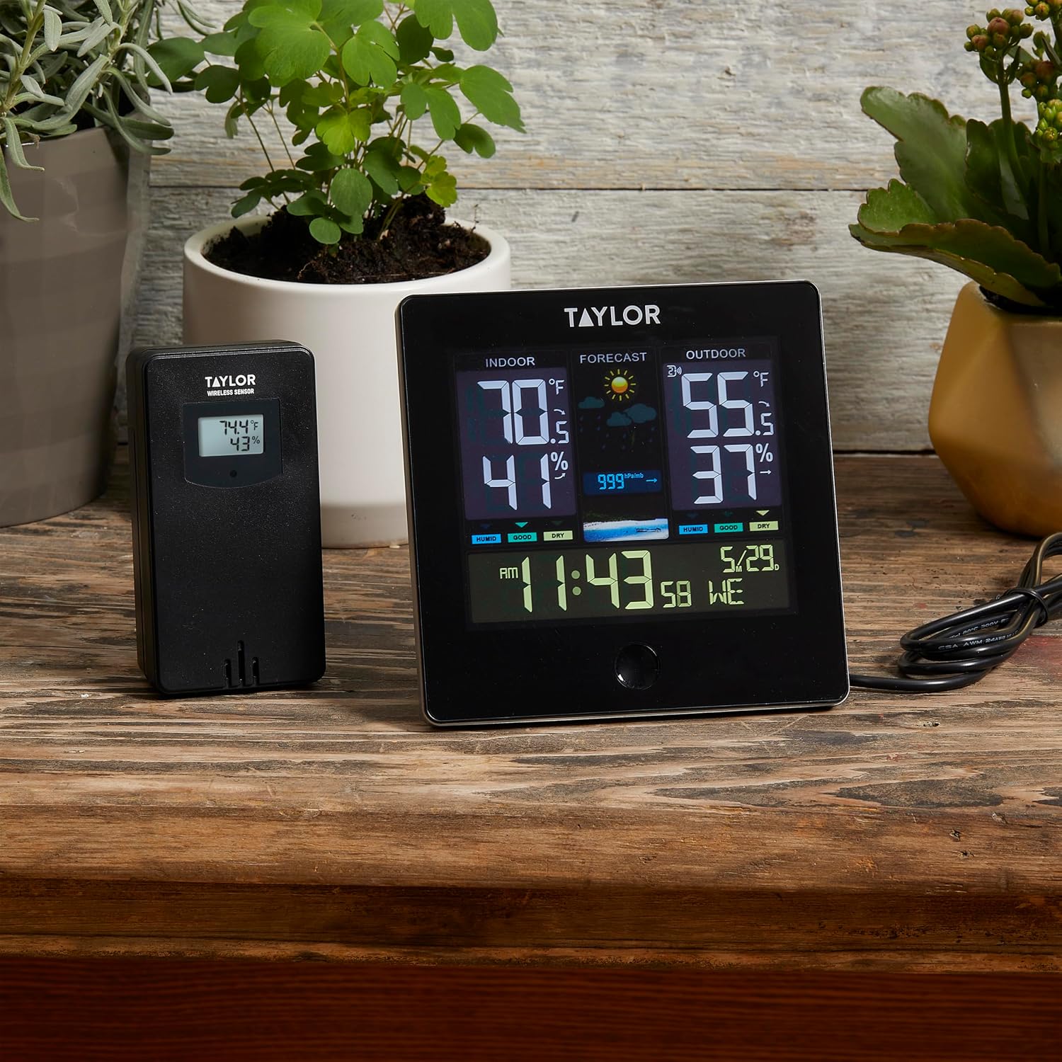 Taylor Wireless Digital Indoor Outdoor Thermometer, Easy to Read Numbers for Patio, Pool, and Indoor Areas, LCD, Black