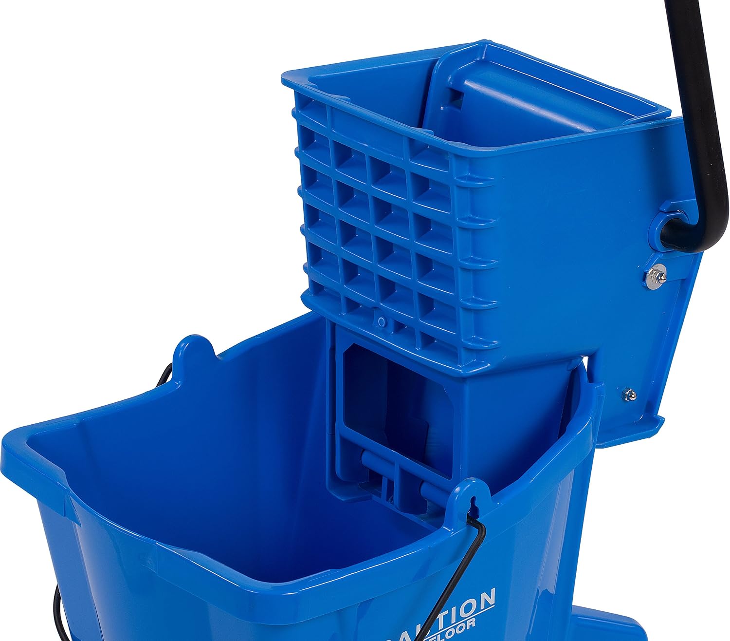 Carlisle FoodService Products 26 Qt Mop Bucket with Side Wringer, Yellow | 18.5 x 16.5 x 16.5 Inches, 34.25-Inch Handle Height, 50,000-Cycle Wringer, Non-Marking Casters, Assembly Required