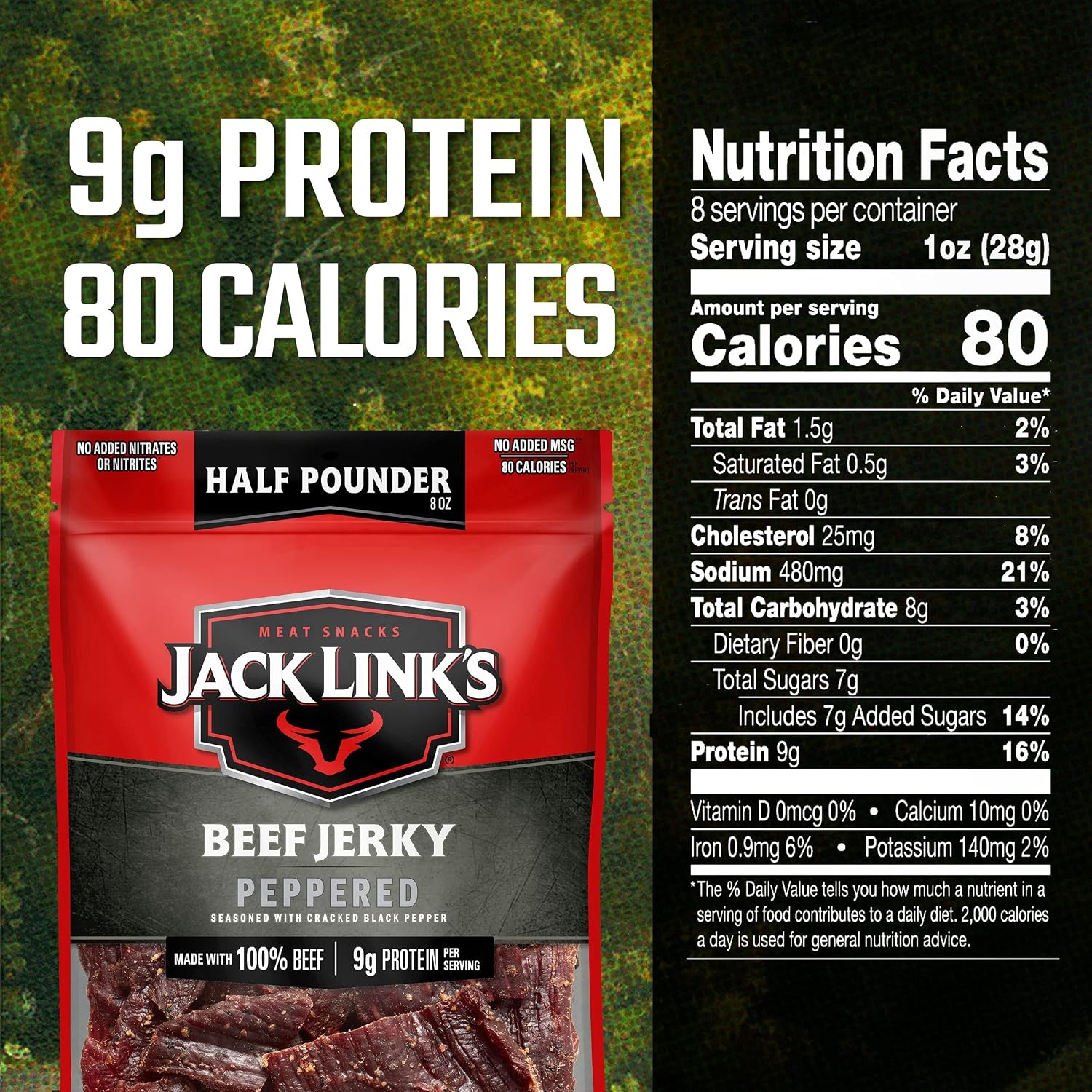 Jack Link's Peppered Beef Jerky Half Pounder - 8 oz Large Jerky Bag - Ready to Eat Real Meat Protein Snacks - 9g Protein per Serving - Made with 100% Real Beef | Large Jerky Bag - Ready to Eat Real Meat Protein Snacks - 9g Protein per Serving - Made with…