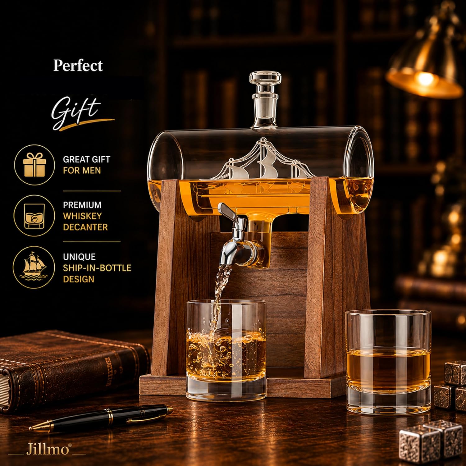 Jillmo Ship Whiskey Decanter Set for Men, 1250ml