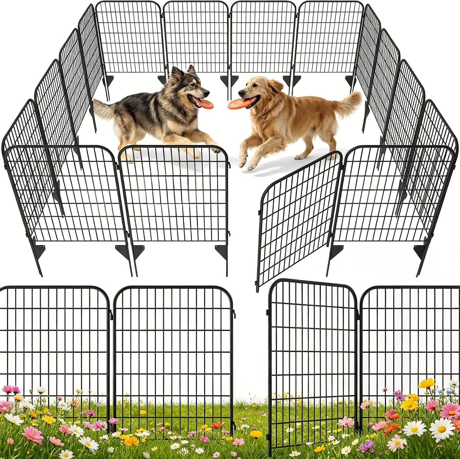 AMAGABELI 10 Panels 17in(H)×10ft(L) Decorative Garden Fences and Borders for Dogs No Dig Rustproof Metal Fence Panels Garden Edging Border Animal Barrier Fencing for Flower Beds Yard Patio Decor Black