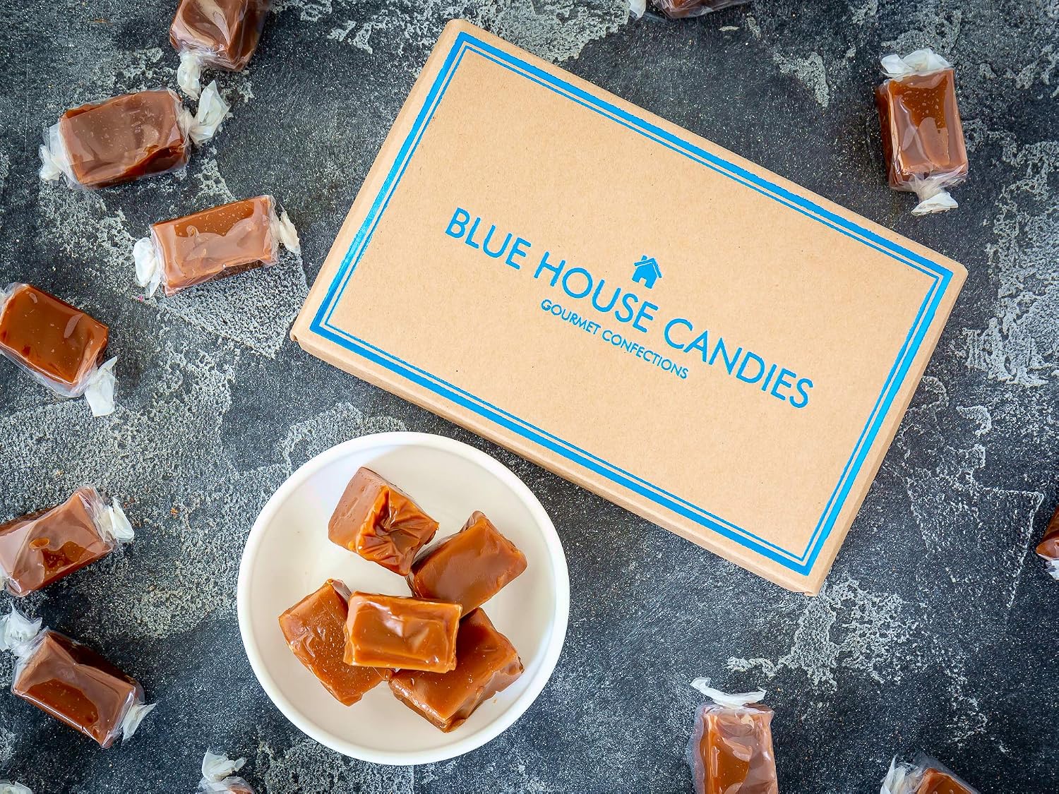 Blue House Soft and Chewy Handcrafted Gourmet Caramel Candies, Gift Boxed (Original Caramels),1 pound