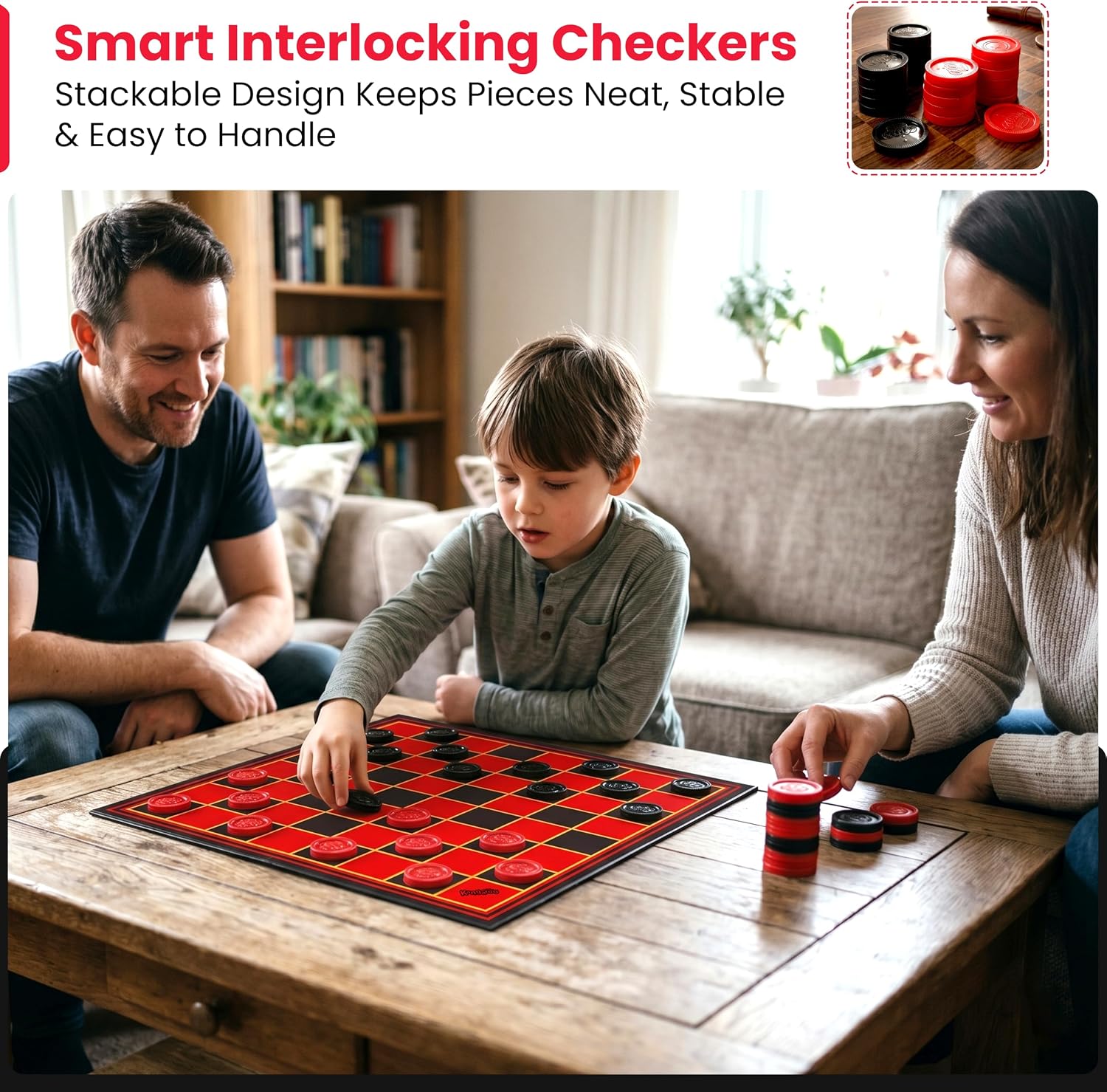 Kangaroo - Multiplayers Strategy Checker Board Game for Kids & Adults - Portable Educational Travel Cardboard Checkers - Includes Large Board w/ 24