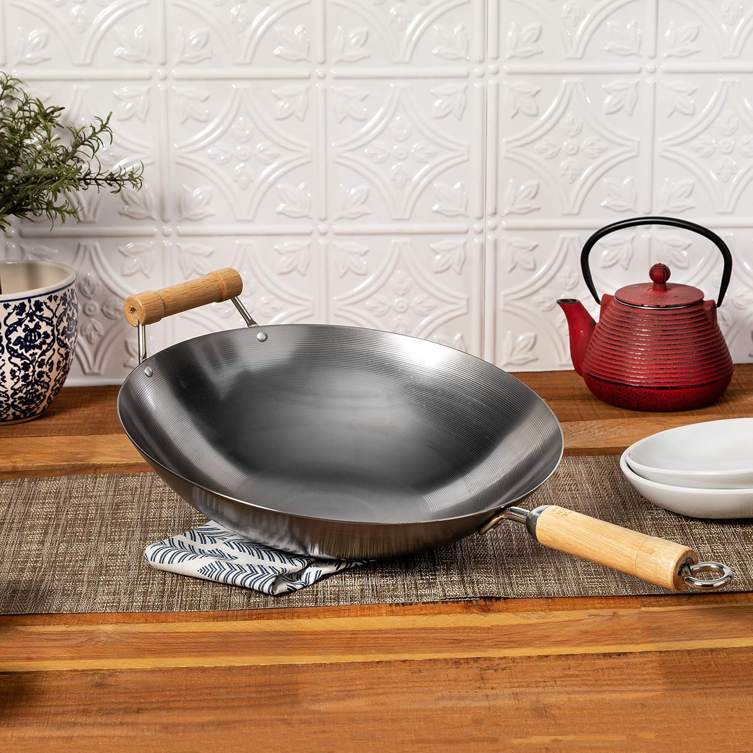 JOYCE CHEN Classic Series 12-Inch Carbon Steel Stir Fry Pan with Birch Handle