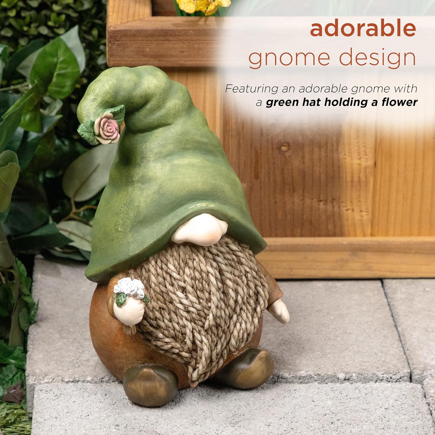 Alpine Corporation 12" Tall Traditional Outdoor Garden Gnome Yard Statue Decoration