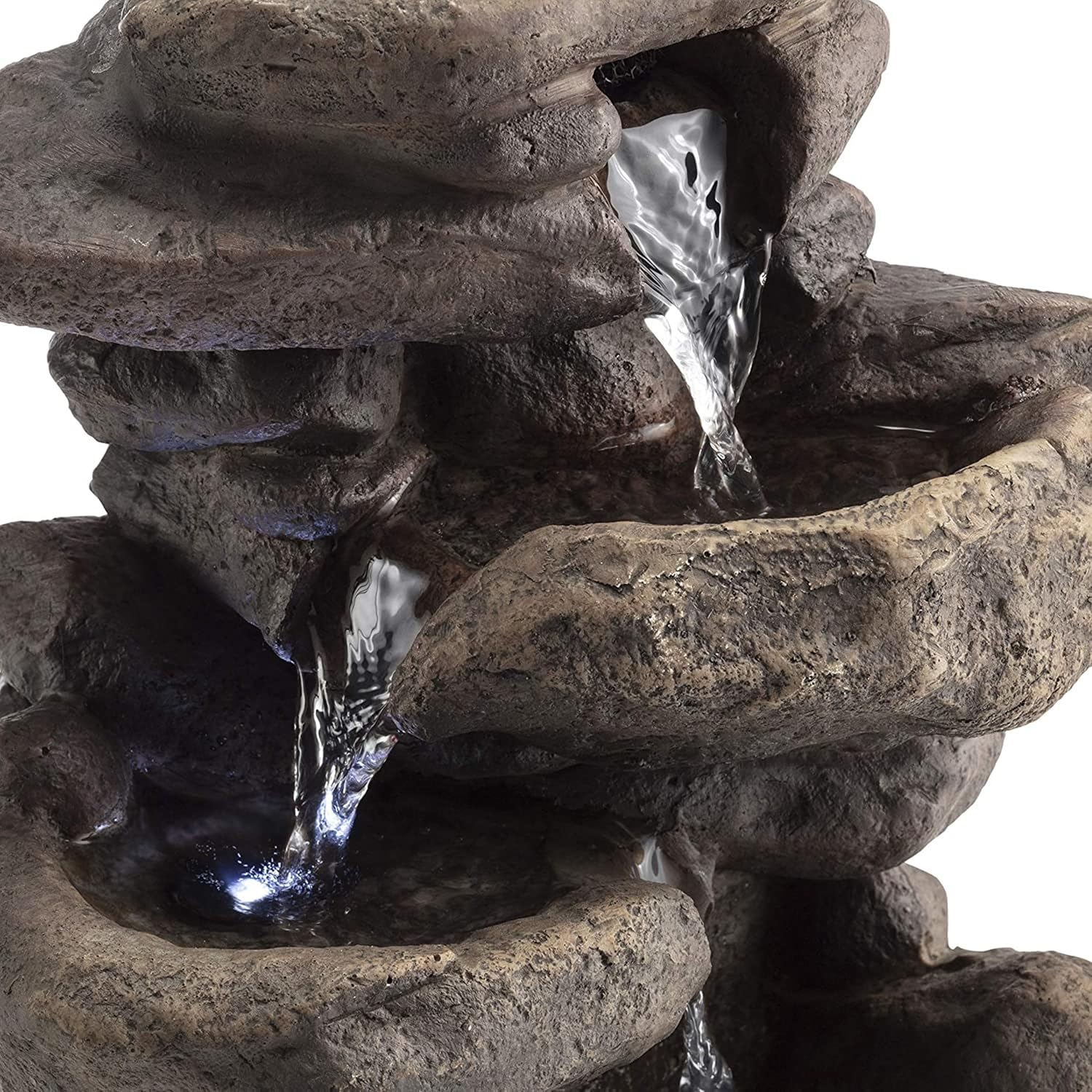 Alpine Corporation 13" Tall Indoor Tabletop Water Fountain, 4 Tier Cascading Water Feature with LED Lights for Home, Office, Living Room, or Zen Decor, Gray