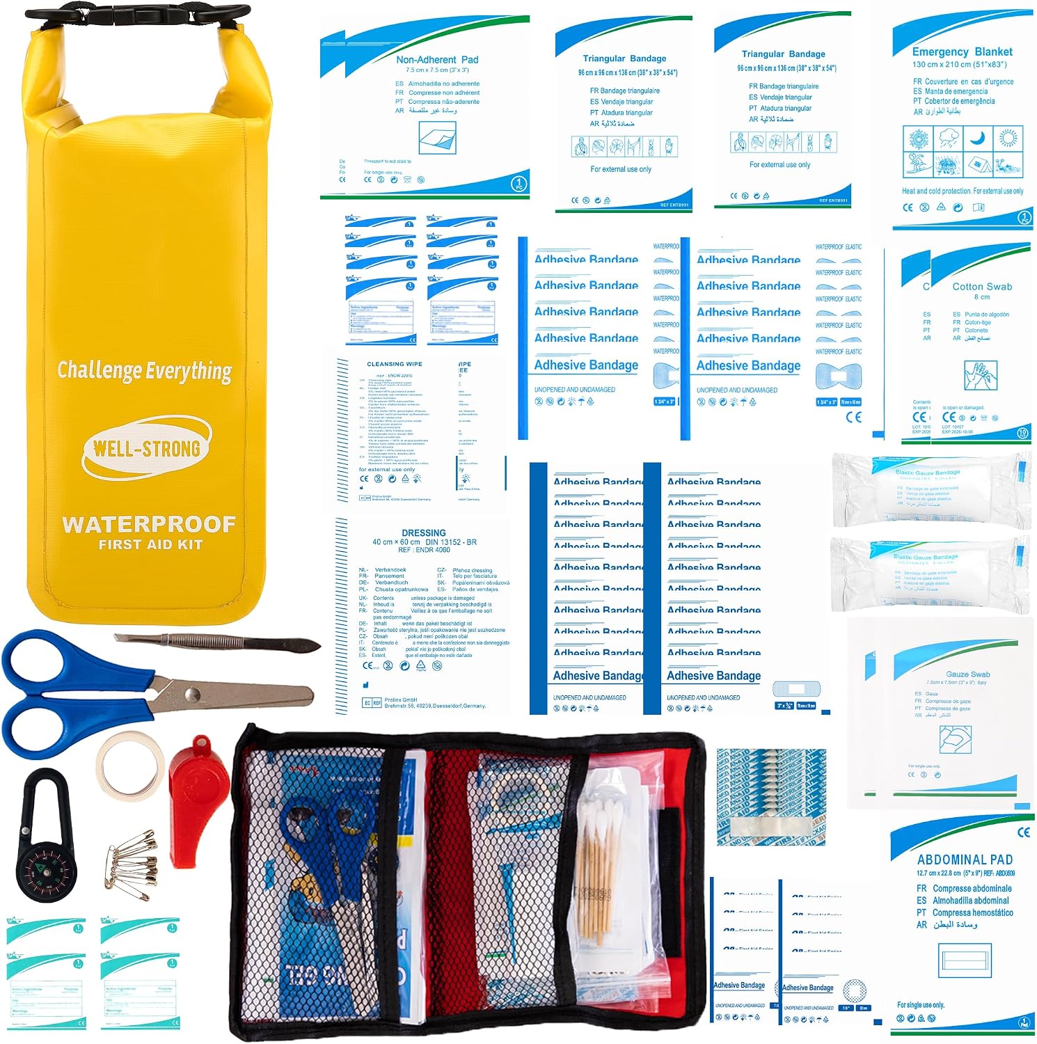 Waterproof First Aid Kit Roll Top Boat Emergency Kit with Waterproof Contents for Fishing Kayaking Boating Swimming Camping Rafting Beach Red
