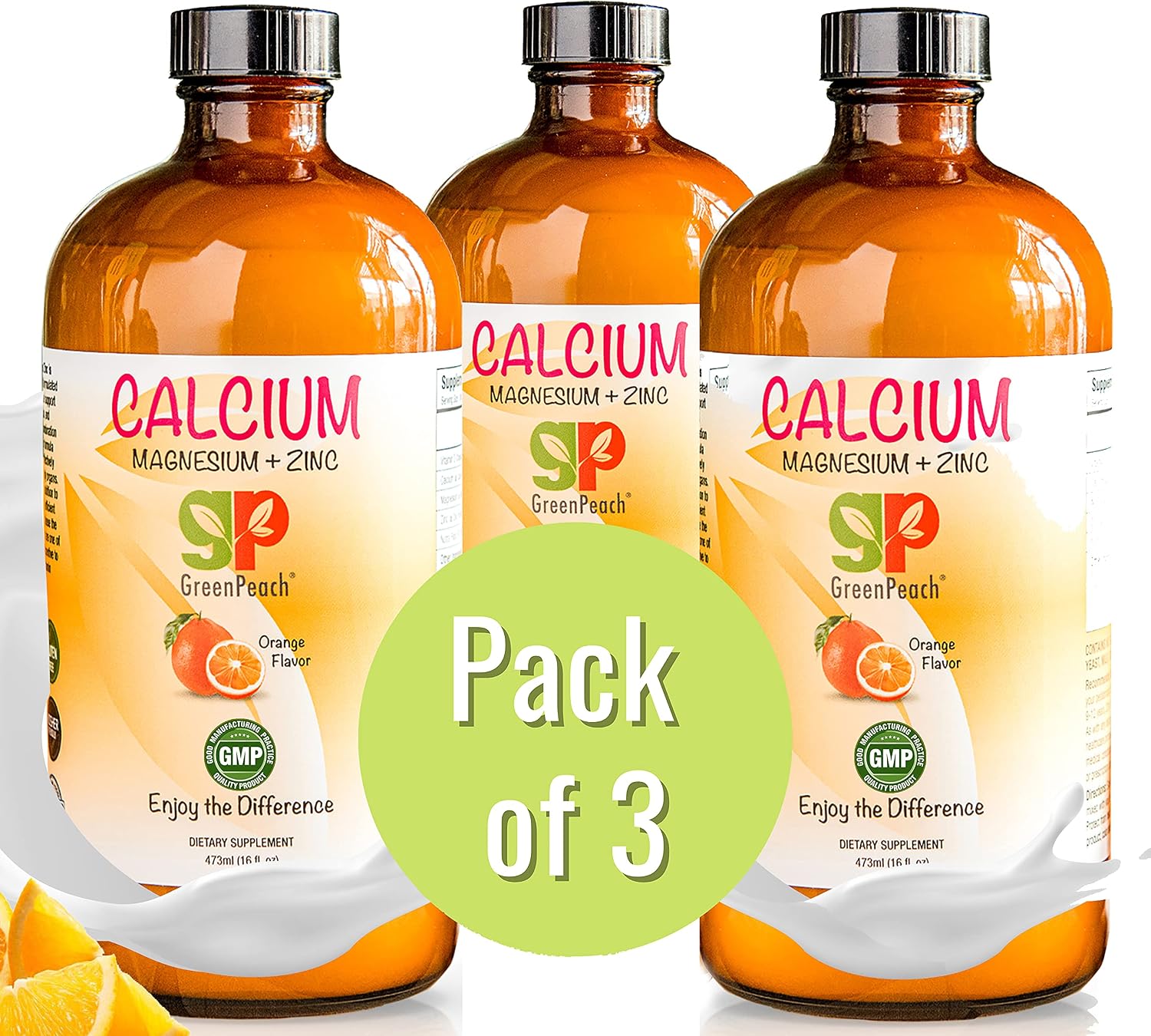 GreenPeach Organic Liquid Calcium for Kids - Magnesium, Zinc, Calcium Citrate & Vitamin D3 Calming Syrup & Liquid Calcium Supplement, NO Sugar NO Artificial Flavors, Vegetarian Halal Kosher