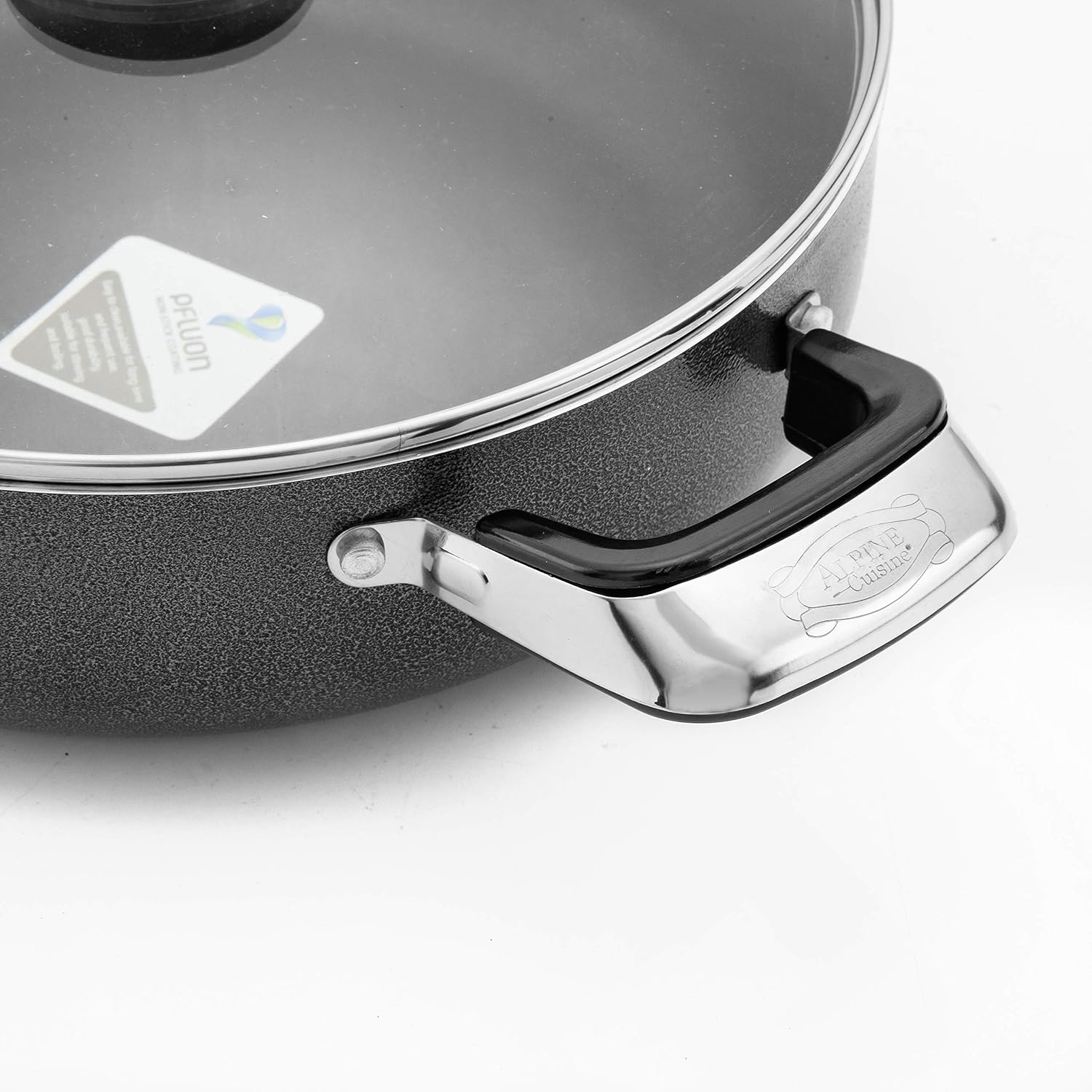 Alpine Cuisine 4 Quart Non-stick Stock Pot with Tempered Glass Lid and Carrying Handles, Multi-Purpose Cookware Aluminum Dutch Oven for Braising, Boiling, Stewing