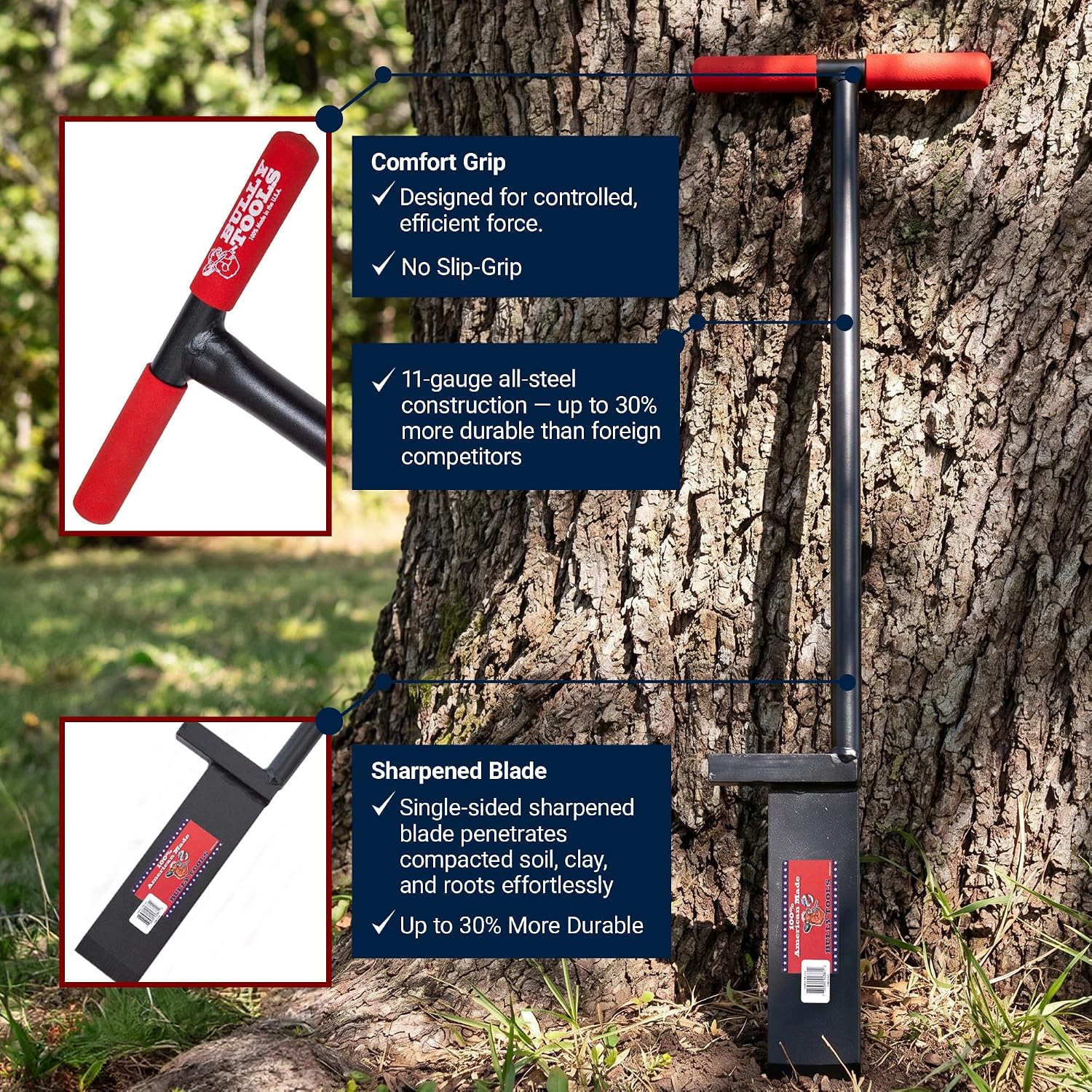 11-Gauge Dibble Bar Tree Planting Tool, Rubber Grip T-Handle | Heavy Duty All-Steel Digging Bar for Seedlings, Saplings and Young Trees