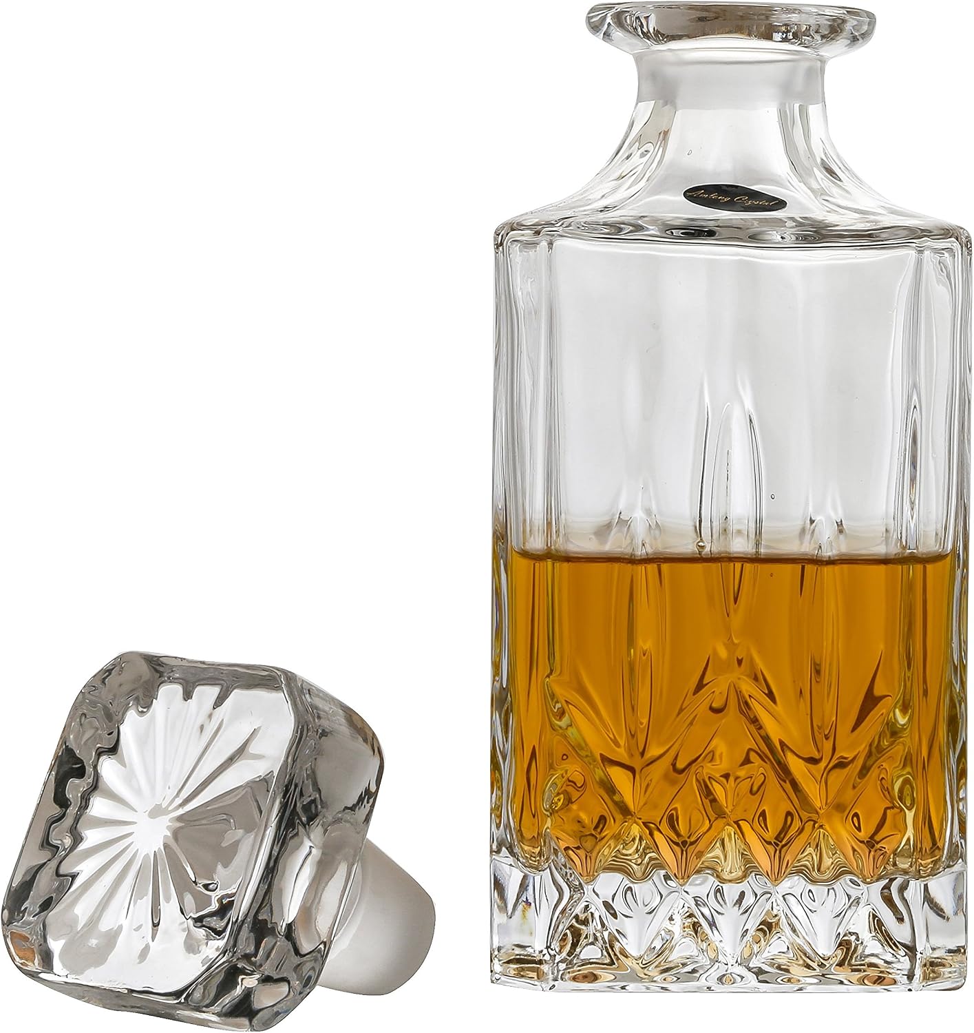 Amlong Crystal Lead-Free Crystal Liquor Decanter with Stopper, Round