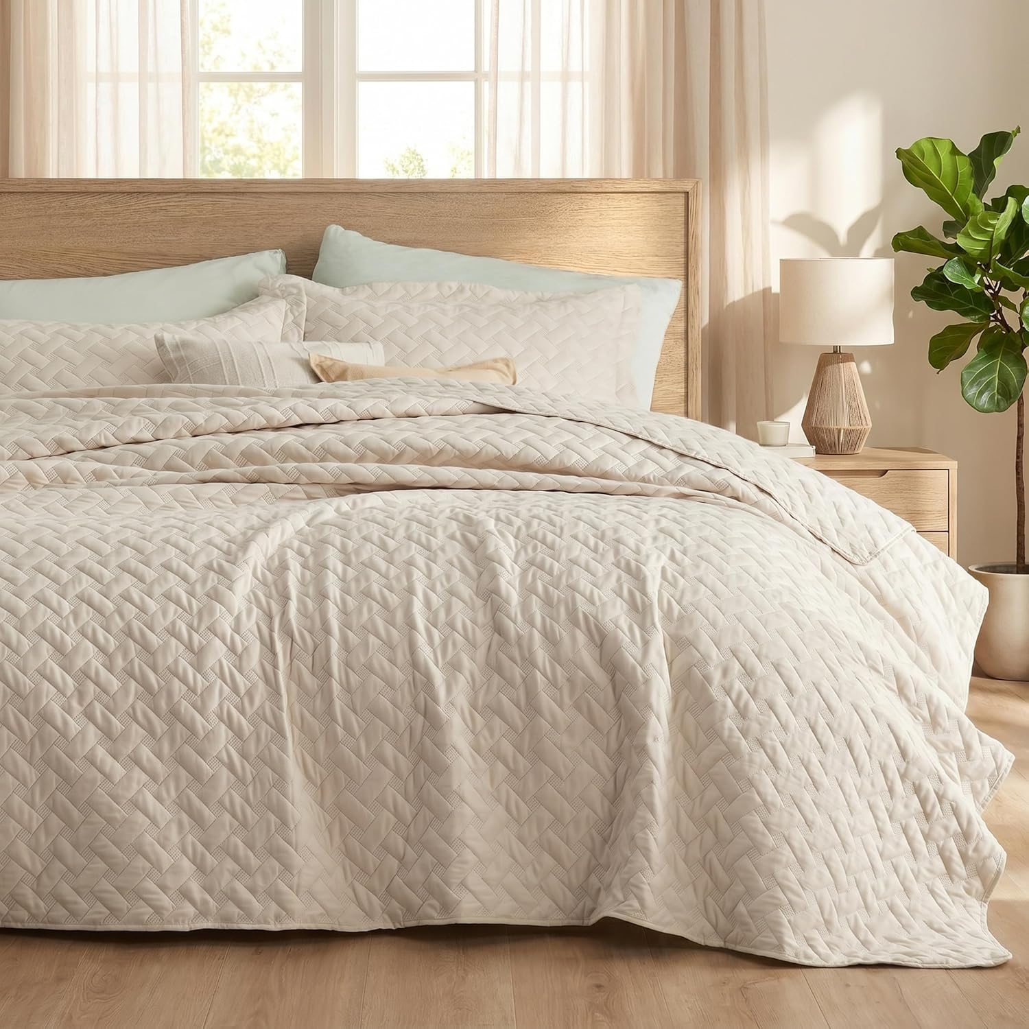 Bedsure Quilts Queen Size - Grey Bedspreads Queen Size with Basket Weave Pattern, Soft Quilt Bedding Set, Lightweight Comforter Set Coverlet for All Seasons with 2 Pillow Shams (90" x 96")