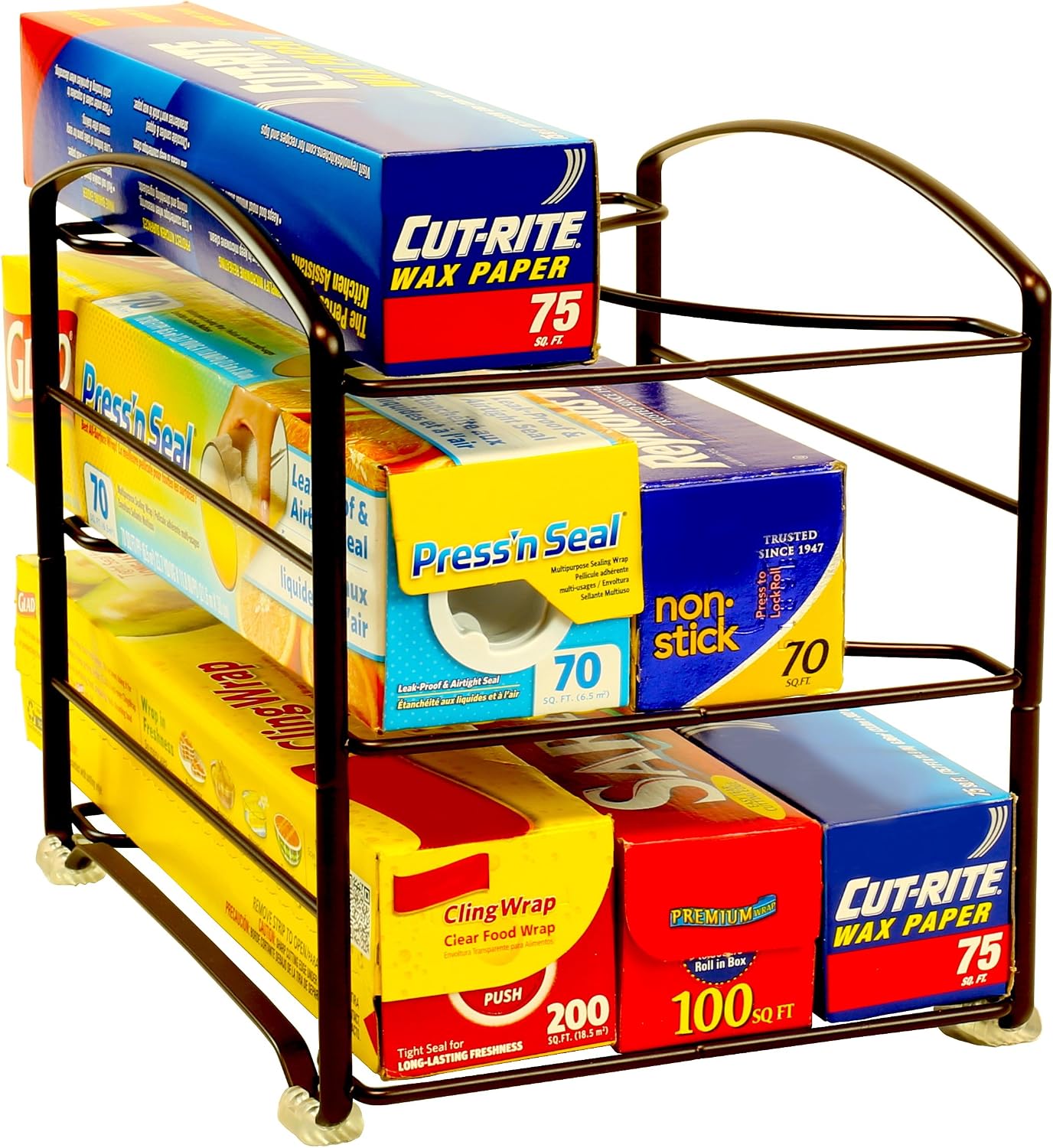Deco Brothers Wrap Organizer Rack for Kitchen Cabinet, 3 Tier, Bronze | for Small / Standard Box, Height Clearance 2-1/2"