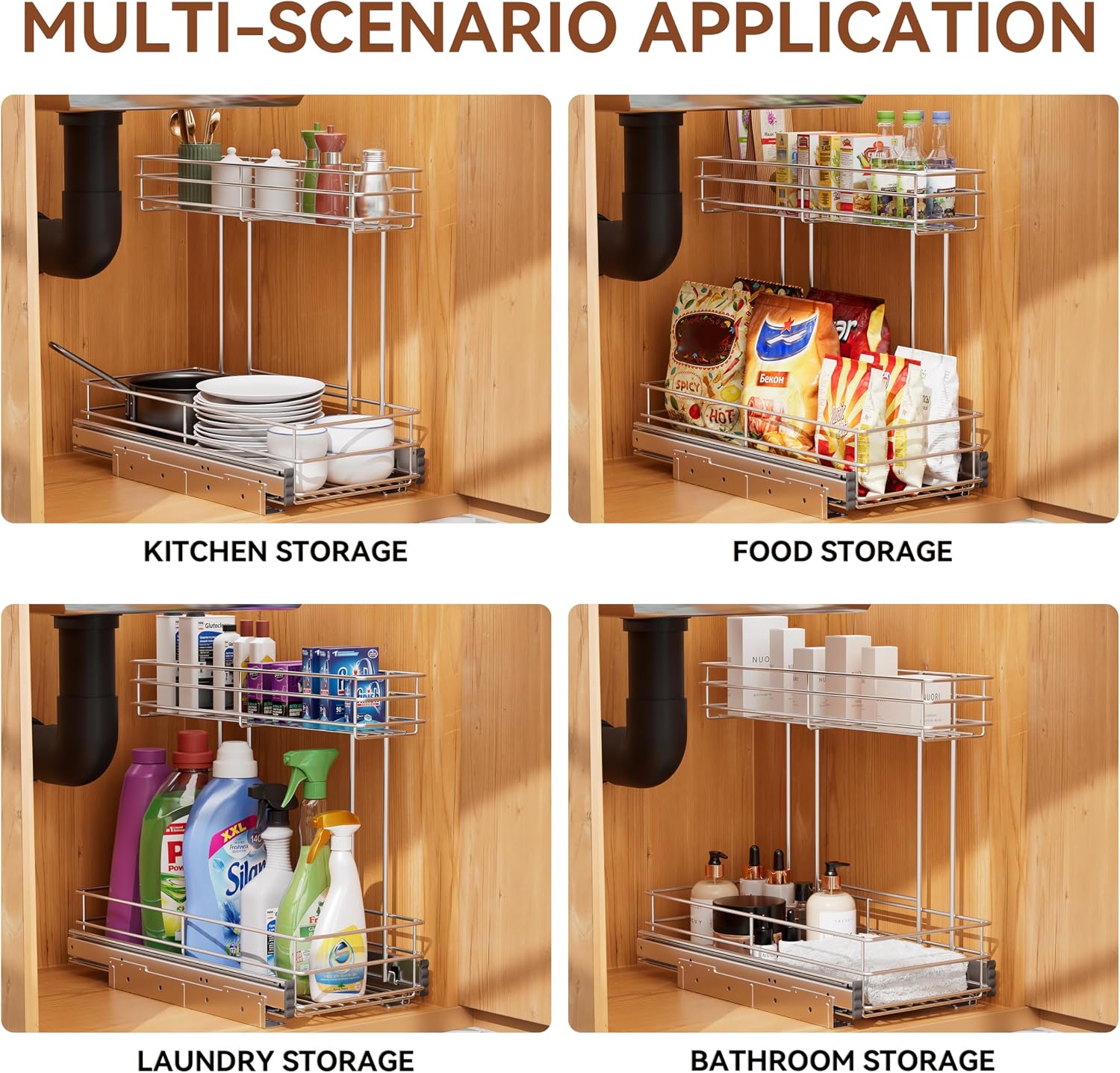 Under Sink Organizer 9" W X19 D, Pull Out Cabinet Organizer 2 Tier