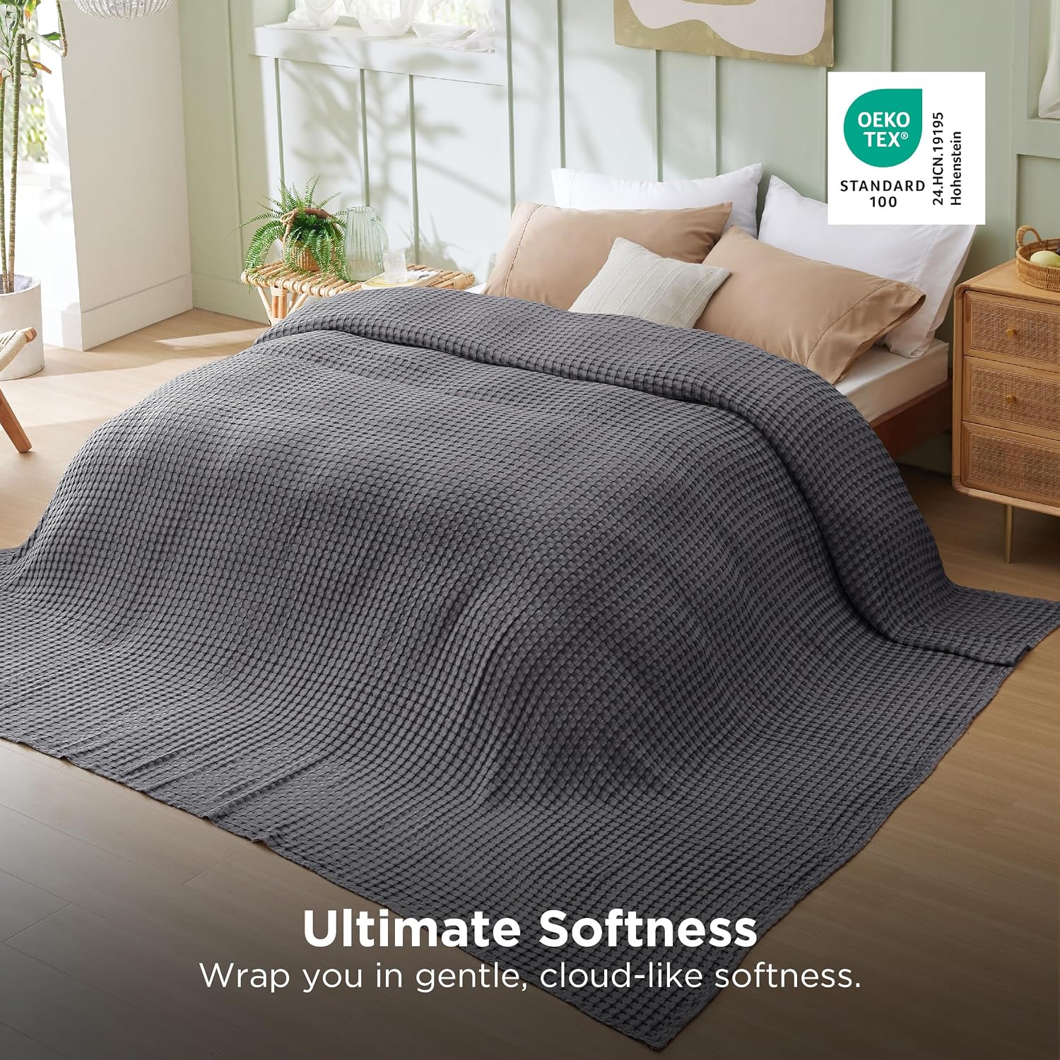 Bedsure Cooling Waffle Blanket for Hot Sleepers, Ivory, Queen, 90"x90"