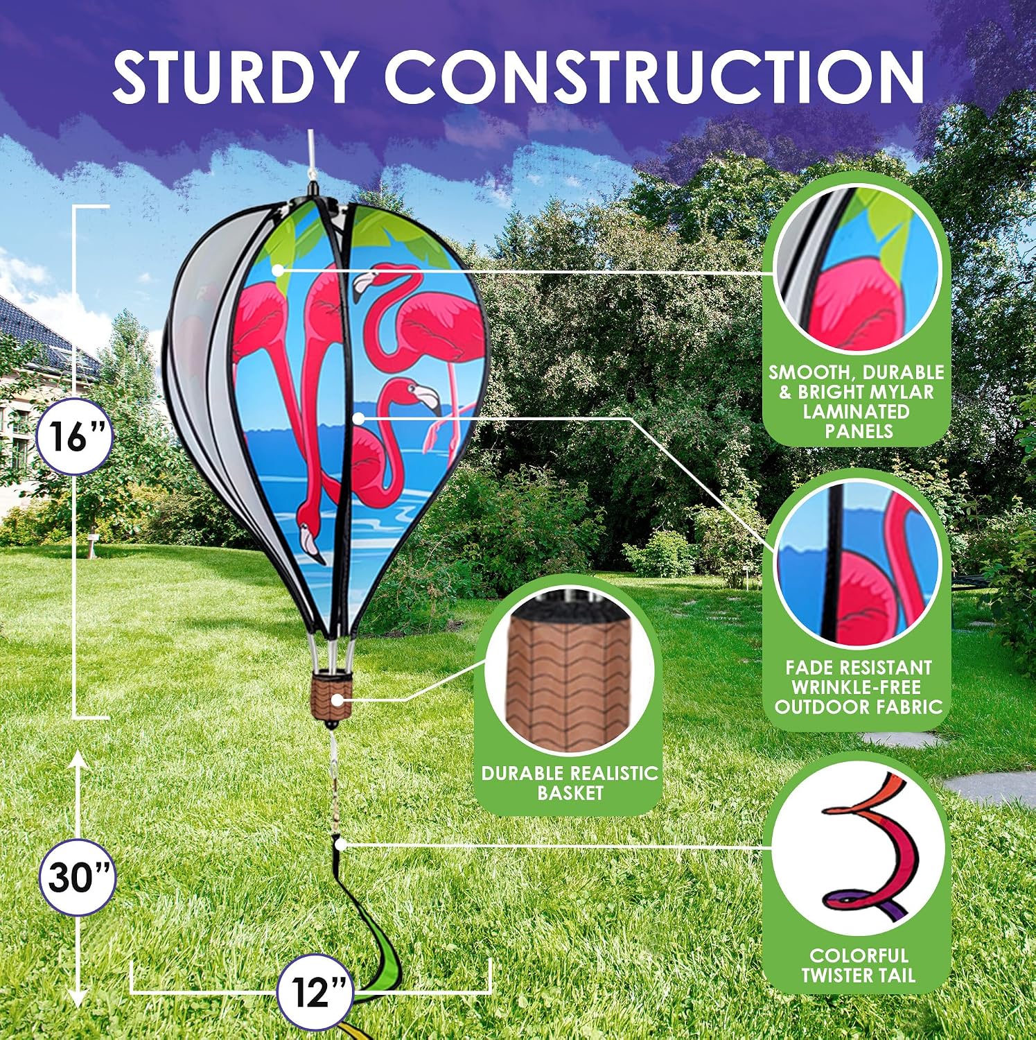Hot Air Balloon Hanging Garden Spinner 16" - Vibrant Patriotic Design, Weather-Resistant Outdoor Decor, Durable & Lightweight for Patios, Yards, and Gardens - Eye-Catching Wind Spinner
