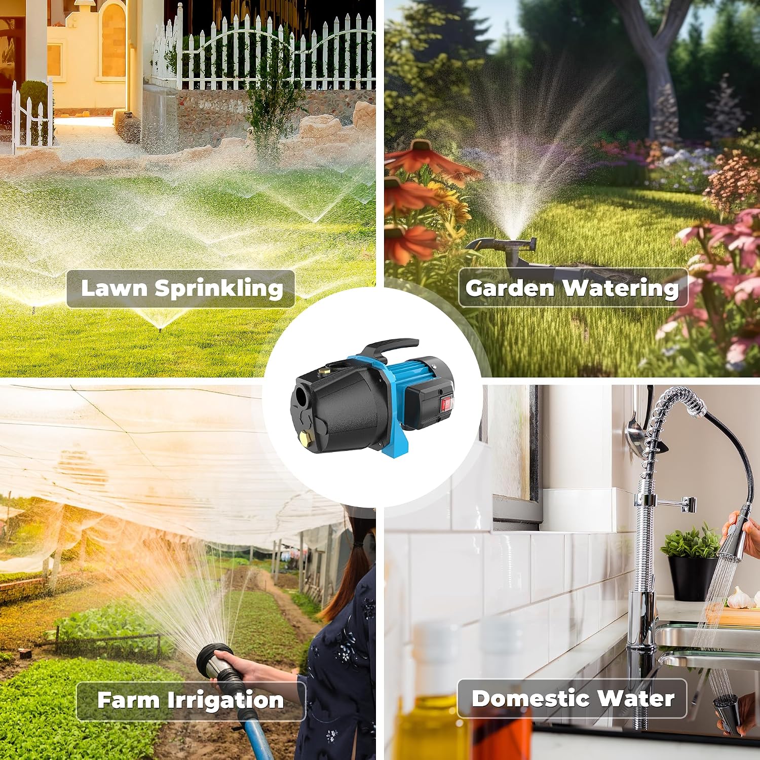 1.1HP Shallow Well Pump, Garden, Water Transfer, Home Lawn Draining Irrigation Pump, Pressure Booster, Sprinkler, Jet