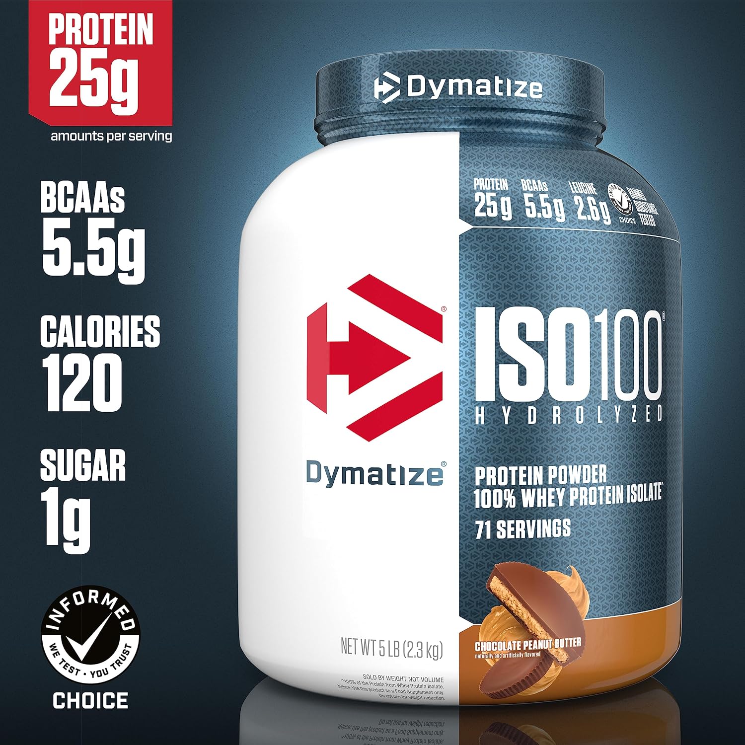 Dymatize ISO100 Protein Powder, 100% Whey Isolate, Gourmet Chocolate | 25g Protein, Hydrolyzed, Fast-Absorbing, Supports Muscle Health, 5.5g BCAAs, Gluten-Free, 76 Servings, 5 lb