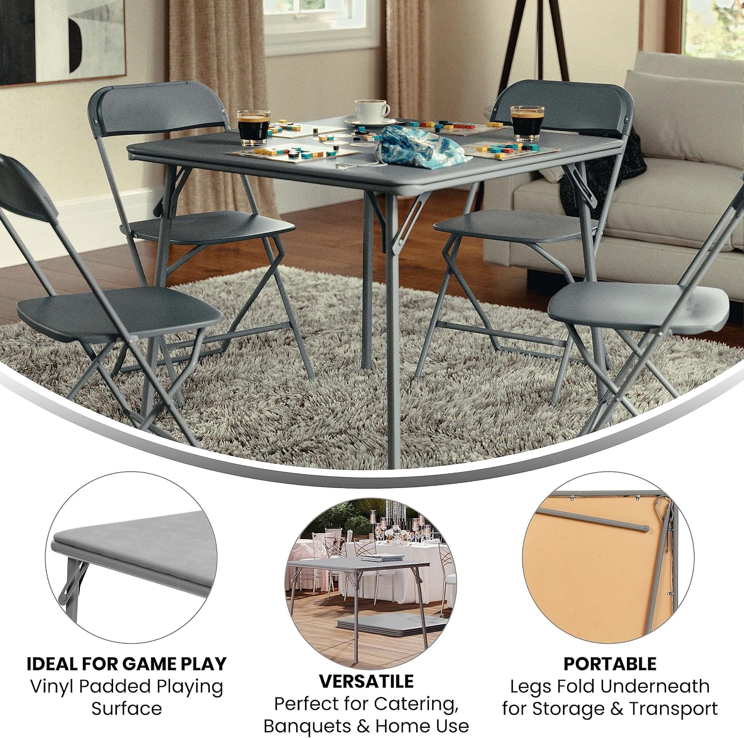 Flash Furniture Madelyn 33.5" Square Folding Multipurpose Card Table with Padded Vinyl Top, Portable Folding Game Table for 4 Players, Black