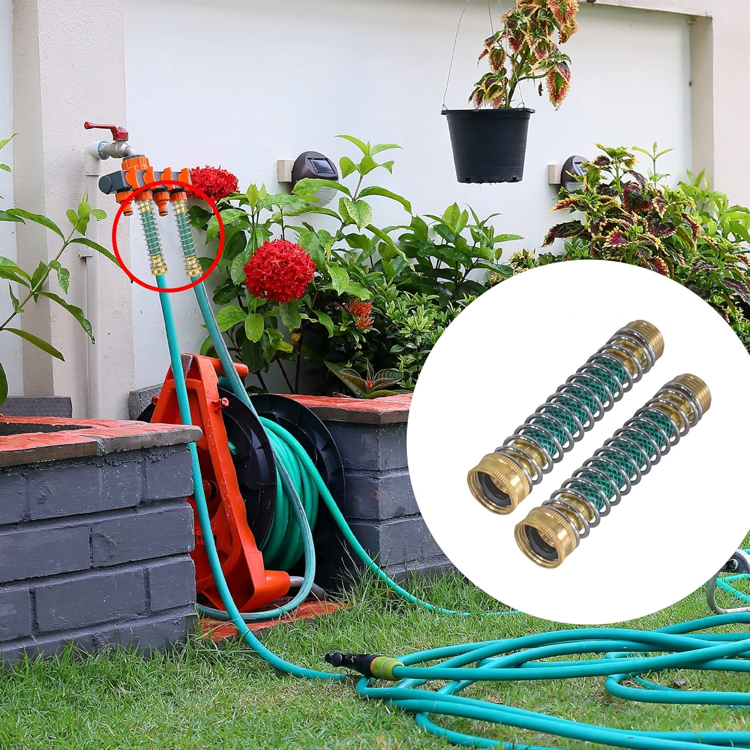 Hourleey Garden Hose Protector, Hose Extension Adapter with Coil Spring, 2 Pack
