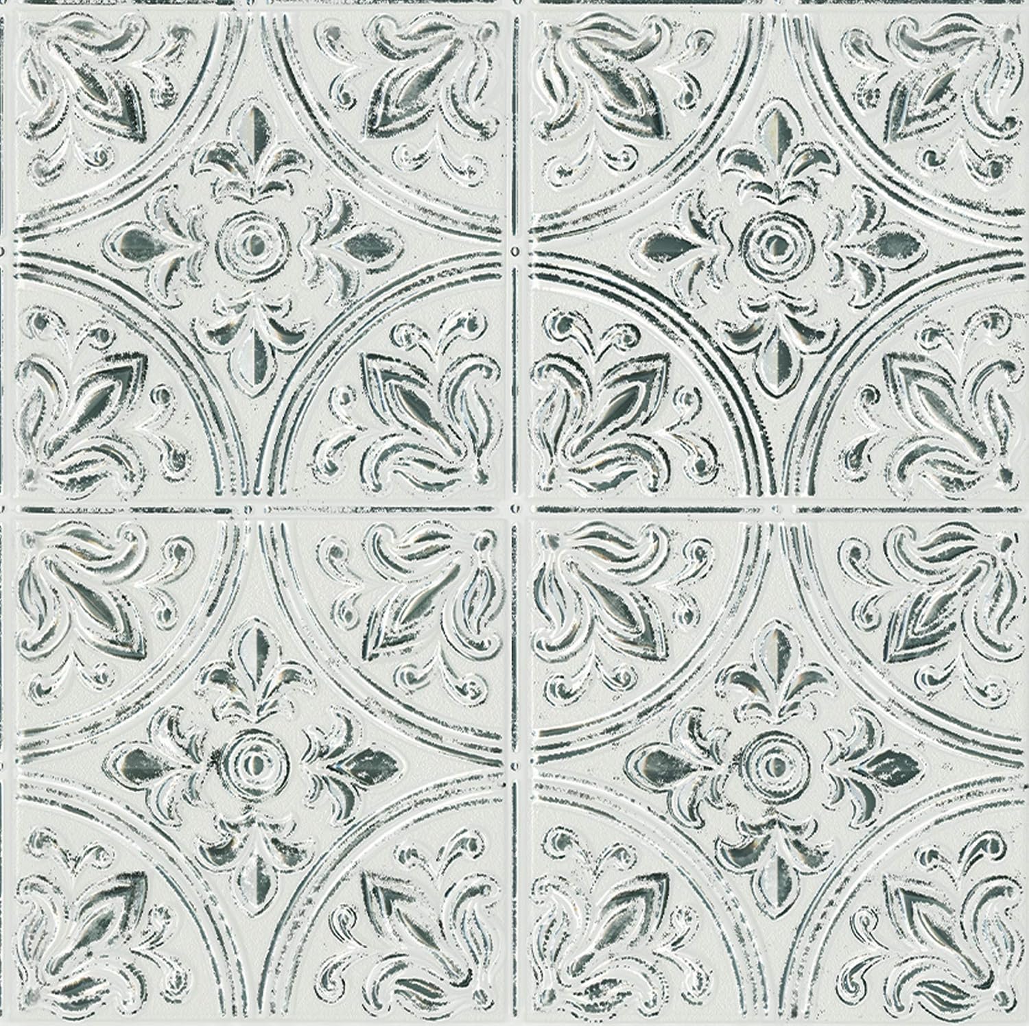 InHome NH3149 Chelsea Antique White Peel & Stick Tin Tiles, Metallic