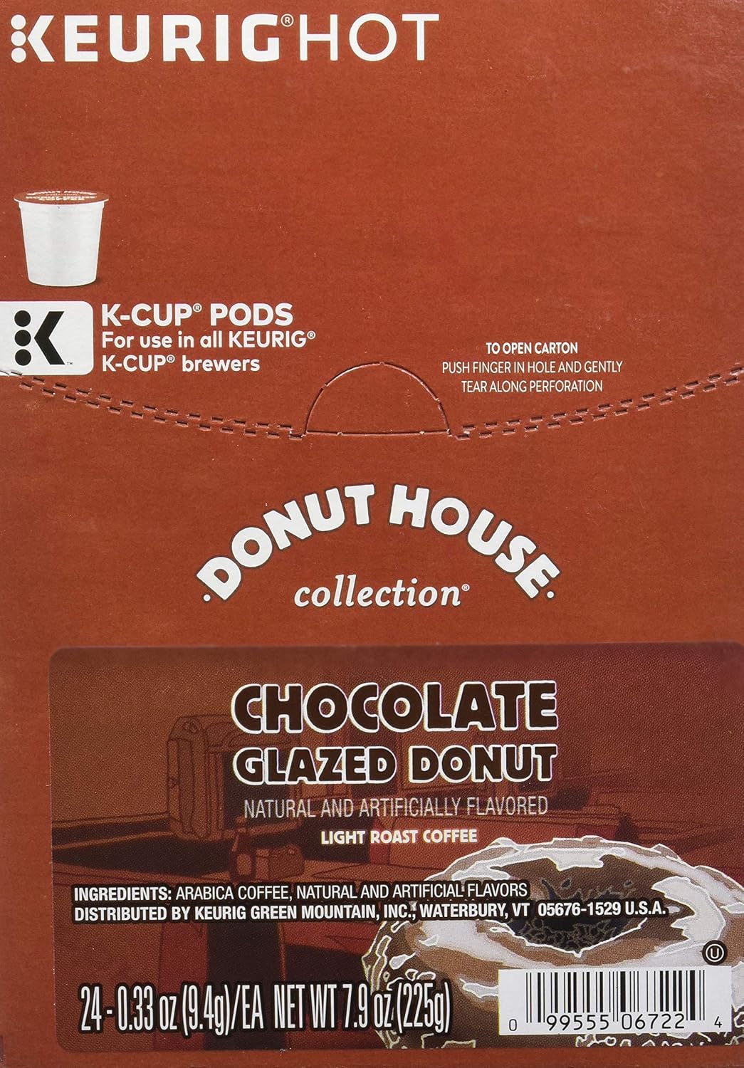 Donut House Collection Chocolate Glazed Donut, Single-Serve Keurig K-Cup Pods, Flavored Light Roast Coffee, 24 Count