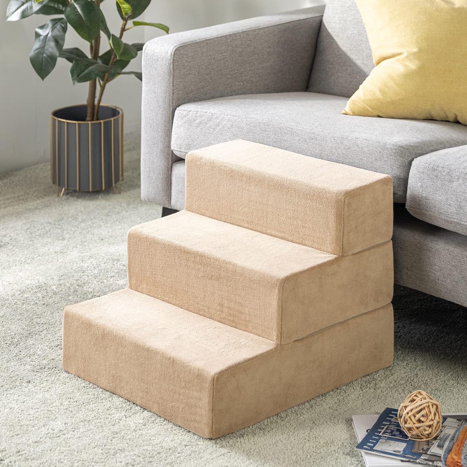 ZINUS Foam 13 Inch 2-Step Step Pet Stairs / Pet Ramp for Cats and Dogs, Extra Small, Beige