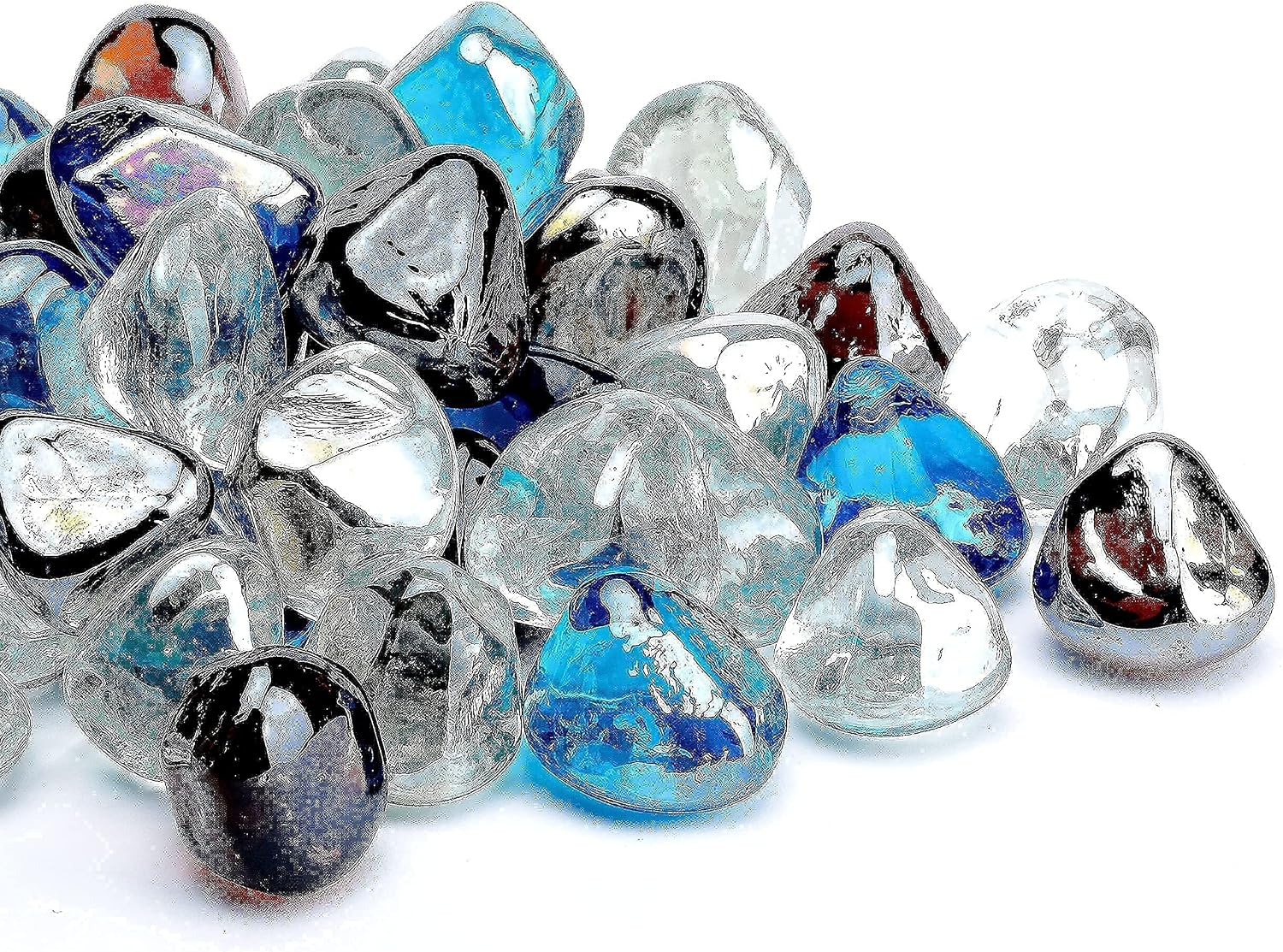 Fire Glass Diamond 1 Inch Fire Pit Glass Rocks for Propane or Gas Fire Pit （10 Pounds Margarita Azura Blue ） Gift Package