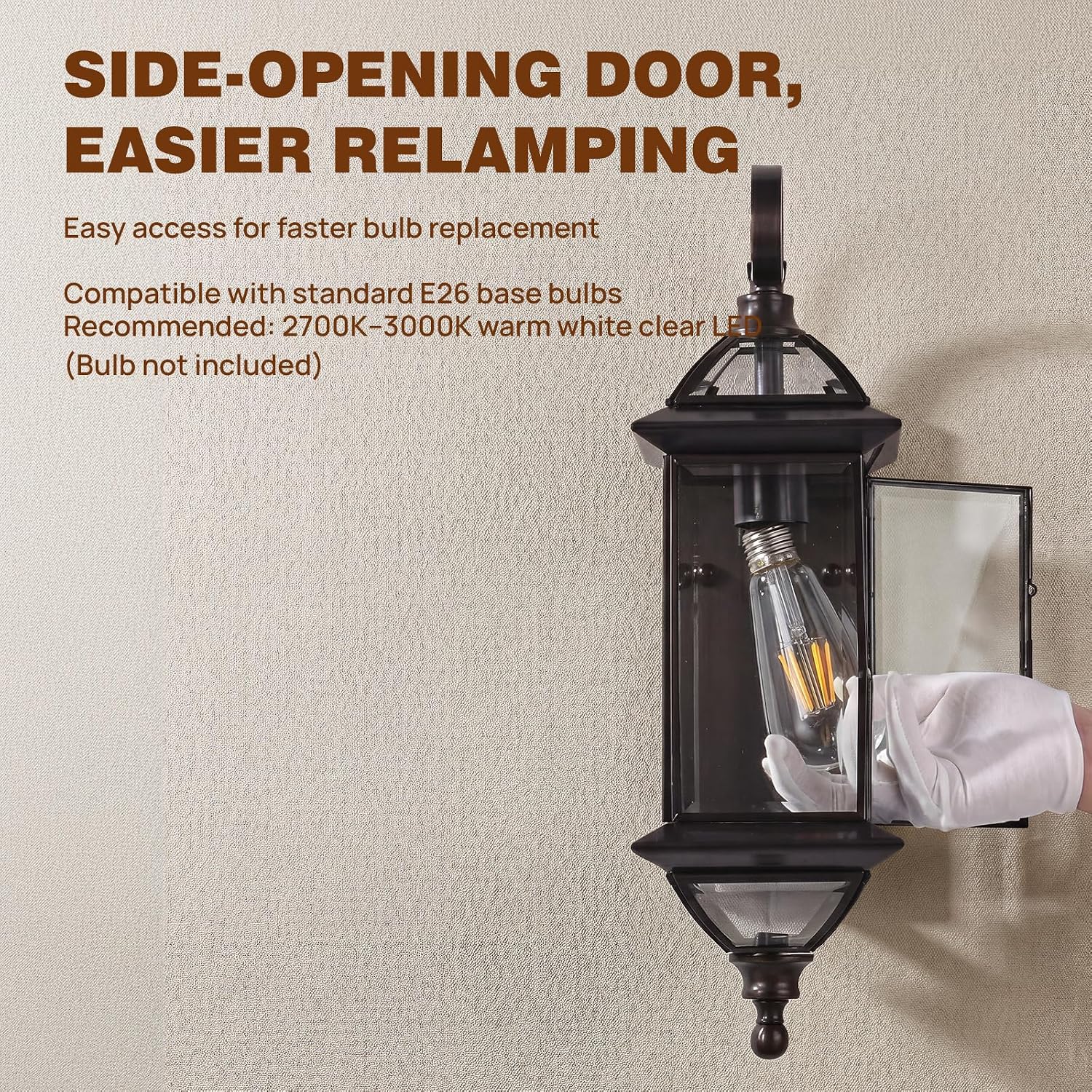 Solid Copper Outdoor Wall Light, 18.5" Oil Rubbed Bronze Porch Lantern with Clear Beveled Glass, Exterior Wall Sconce for Front Door, Garage