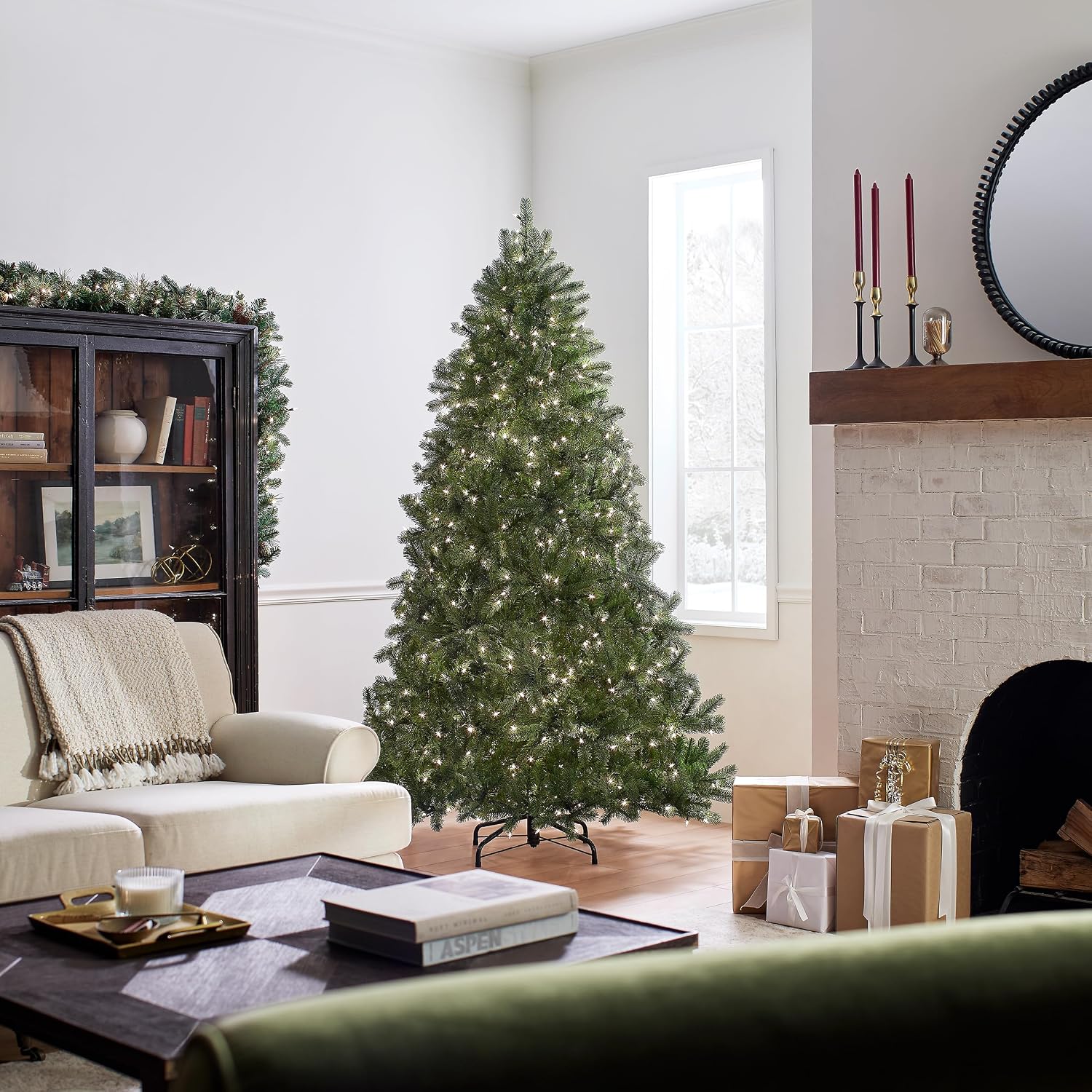 National Tree Company 7.5ft Pre-Lit Downswept Douglas Fir Christmas Tree | 750 Clear Lights, 1,867 Tips, Includes Stand, Artificial, Green