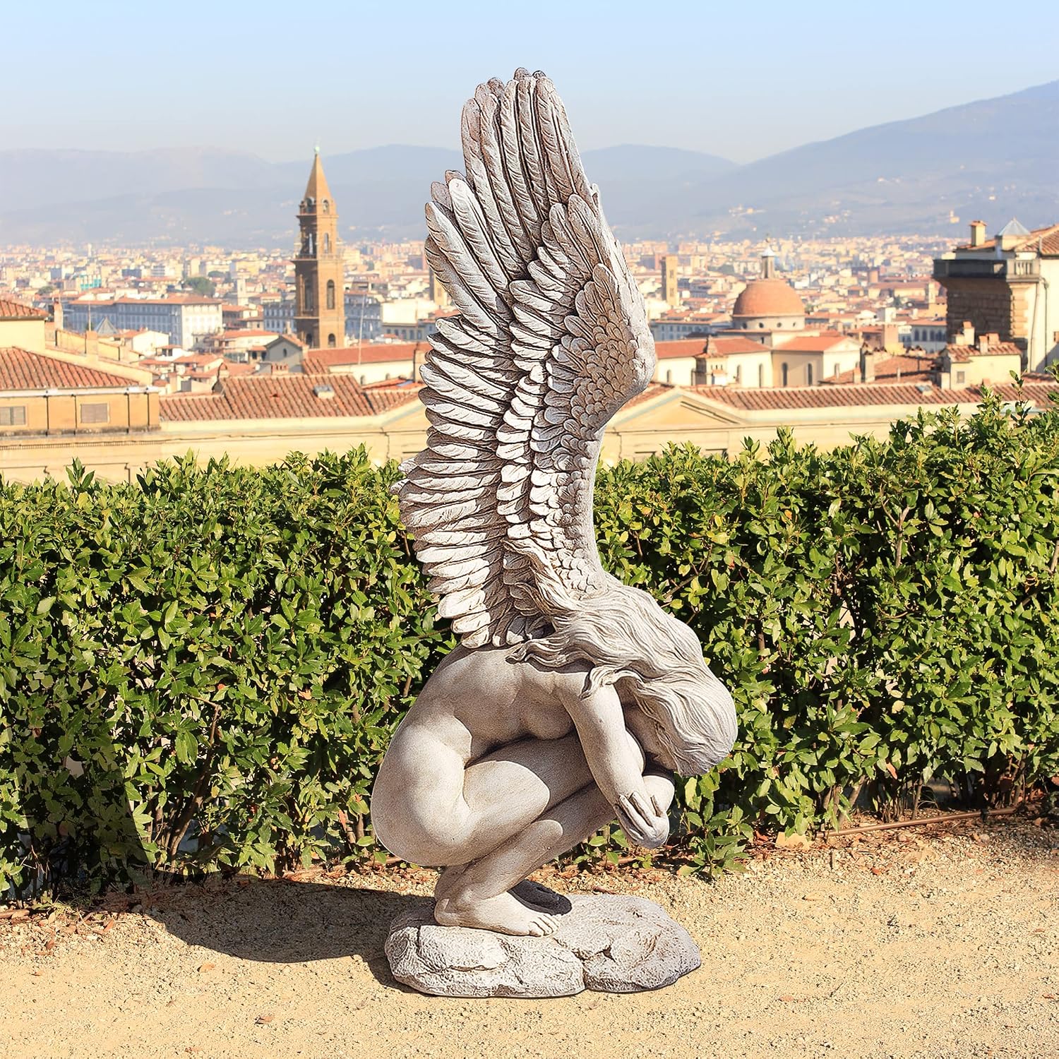 Design Toscano Remembrance and Redemption Angel Religious Indoor/Outdoor Garden Statue, From Base to Top of the Wings Nearly 3 feet tall! Tall, Cast Stone Resin, Antique Stone Finish
