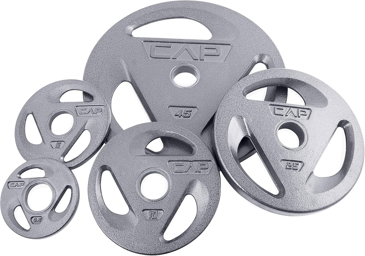 Cap Barbell 2-Inch Olympic Grip Weight Plates, Single, Gray, Various Sizes