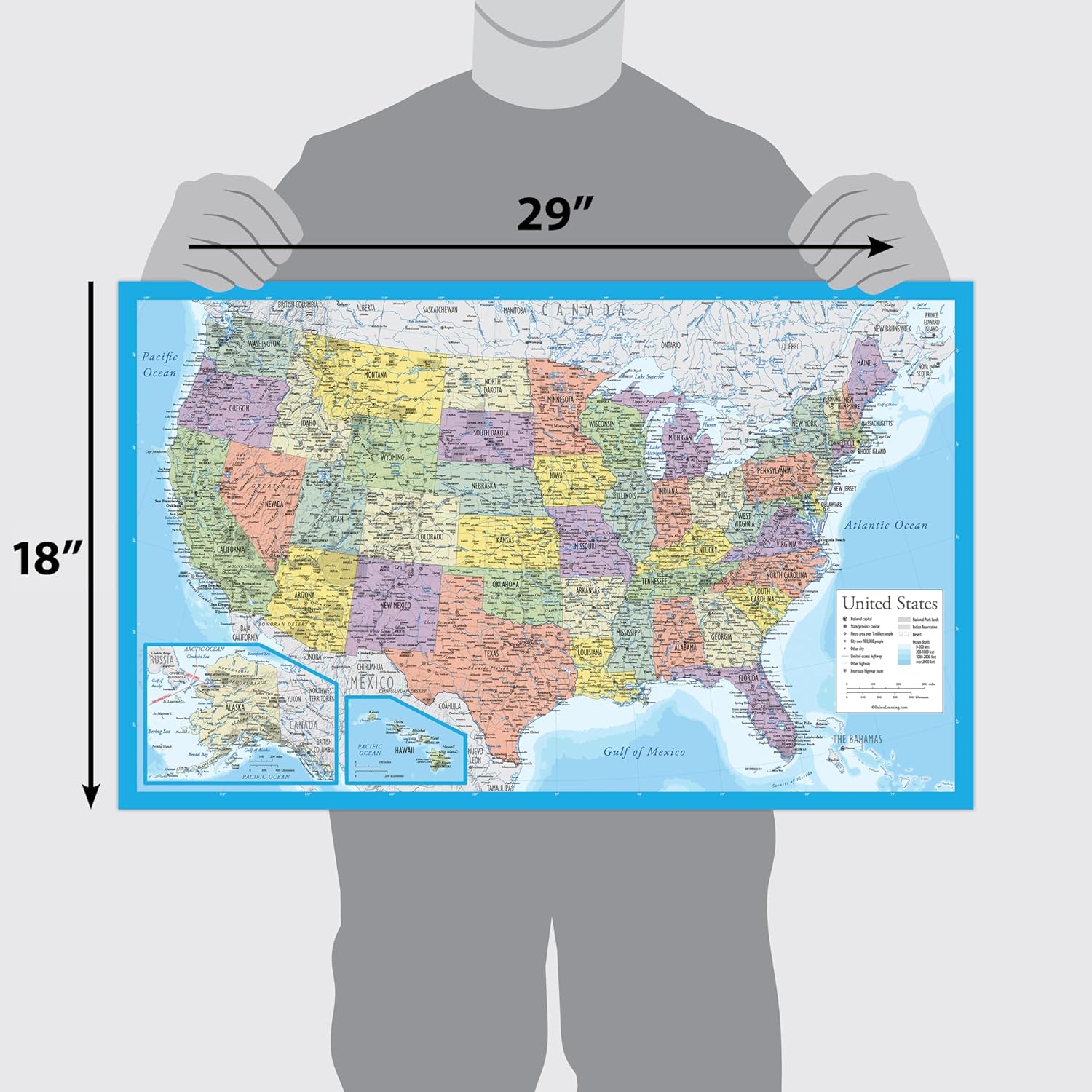 Laminated World Map & US Map Poster Set - 18" x 29" - Wall Chart Maps of the World & United States - Made in the USA - (LAMINATED, 18" x 29")
