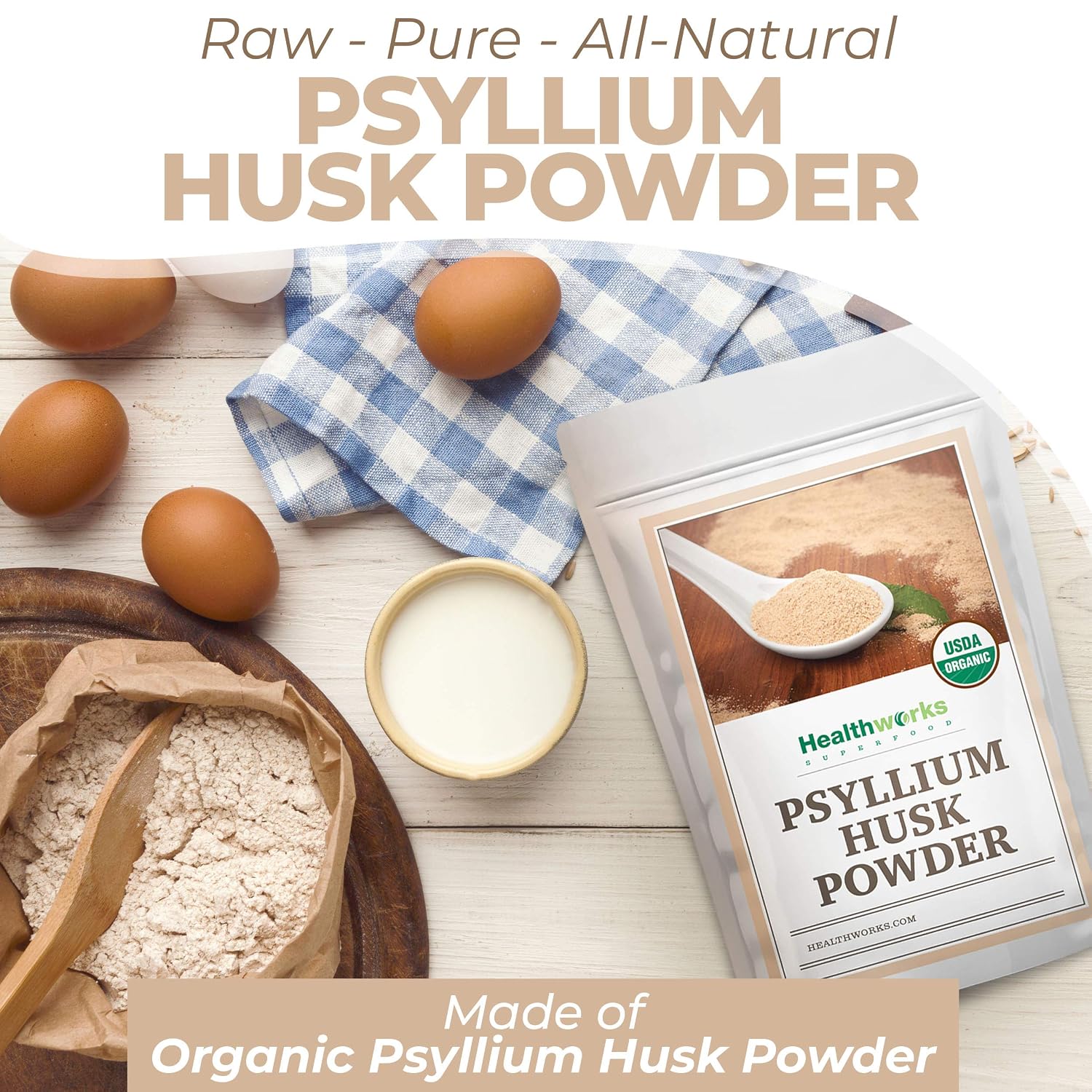 Healthworks Superfoods Organic Psyllium Husk Powder 2 lb Keto Soluble Fiber | Organic, Powder, 1 lb, Soluble Fiber, Digestive Support, Keto, Non-GMO, Vegan, For Gut Health, Prebiotic, Gluten-Free, Paleo