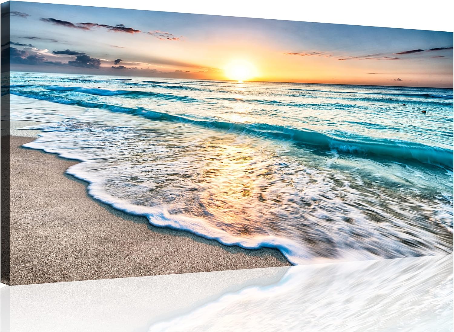TutuBeer 3 Panel Beach Canvas Wall Art for Home Decor Blue Sea Sunset White Beach Painting the Picture Print on Canvas Seascape the Pictures for Home Decor Decoration,Ready to Hang