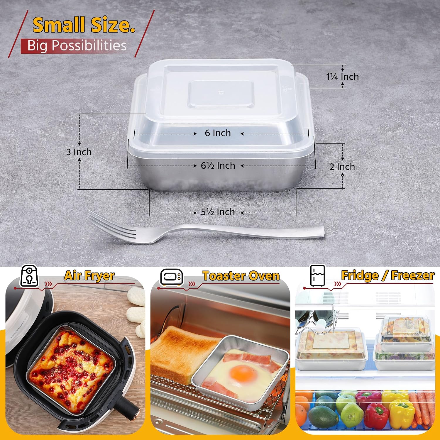 E-far 8 x 8-Inch Baking Pan with lid, Square Cake Brownie Baking Pans Stainless Steel Bakeware Set of 2, Non-toxic & Healthy