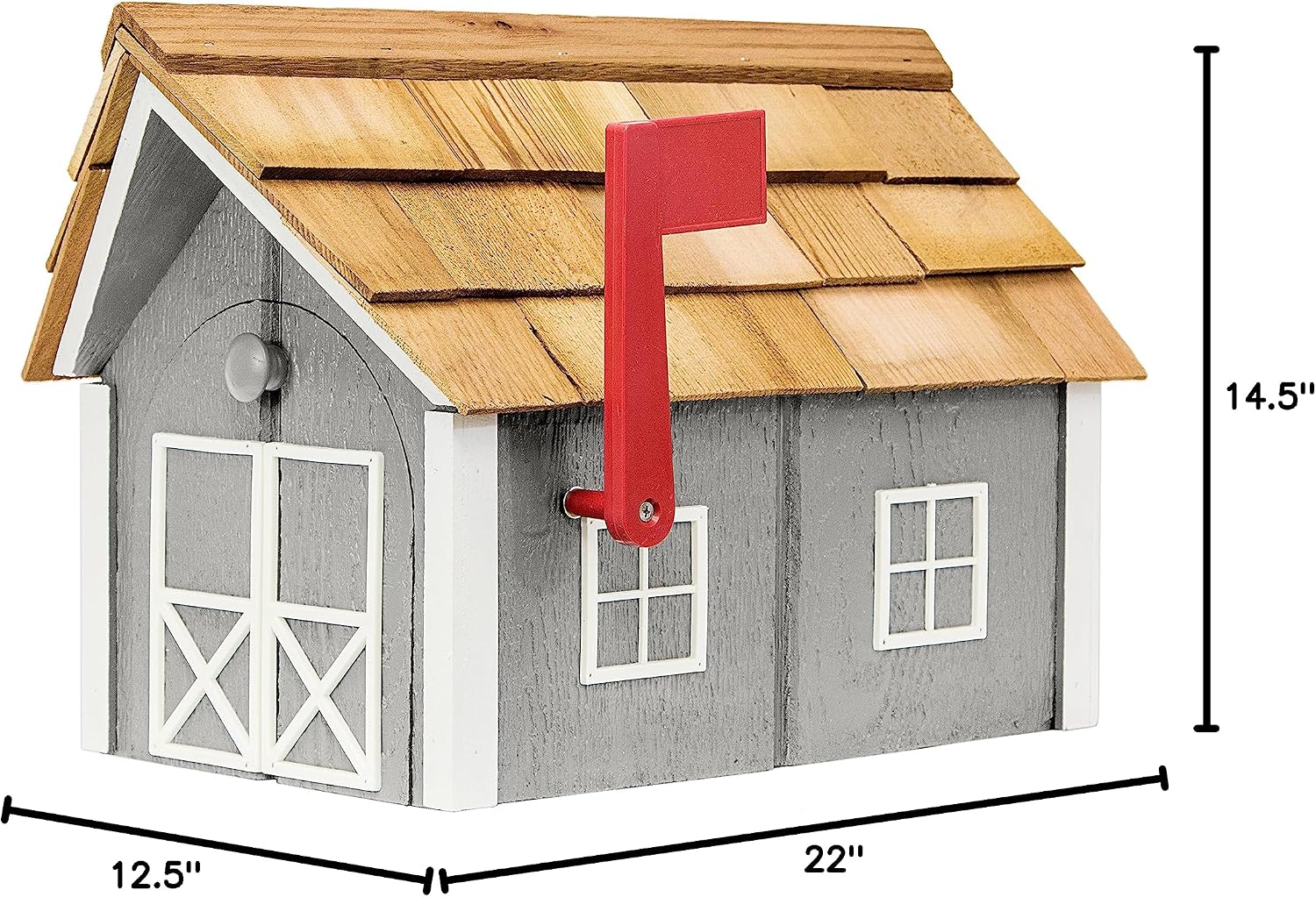 Amish-Made Deluxe Post Mount Wooden Mailbox with Cedar Shingles (Chestnut with White Trim)