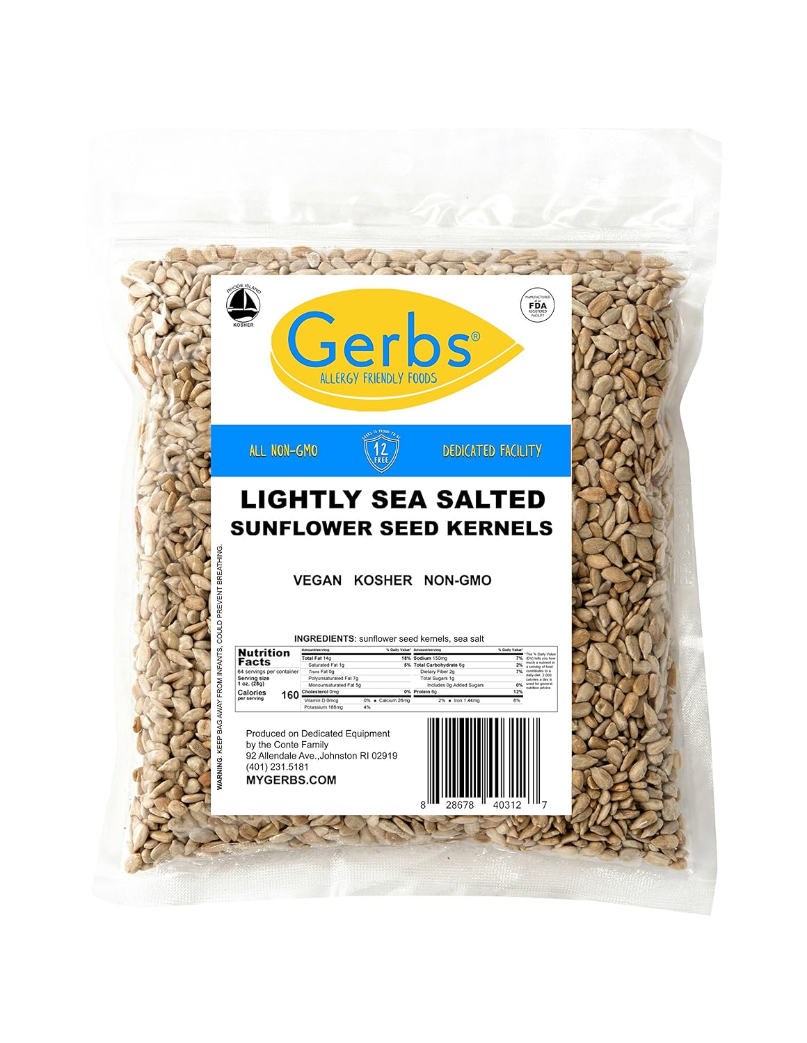 Lightly Sea Salted Sunflower Seed in Shell by Gerbs - 2 LBS - Top 11 Food Allergen Free & Non GMO - Premium Dry Roasted Seeds – COG USA | Small Batch, No Artificial Additives, Resealable Bag | Crack-and-Eat Crunchy Snack | Top 14 Allergen-Free